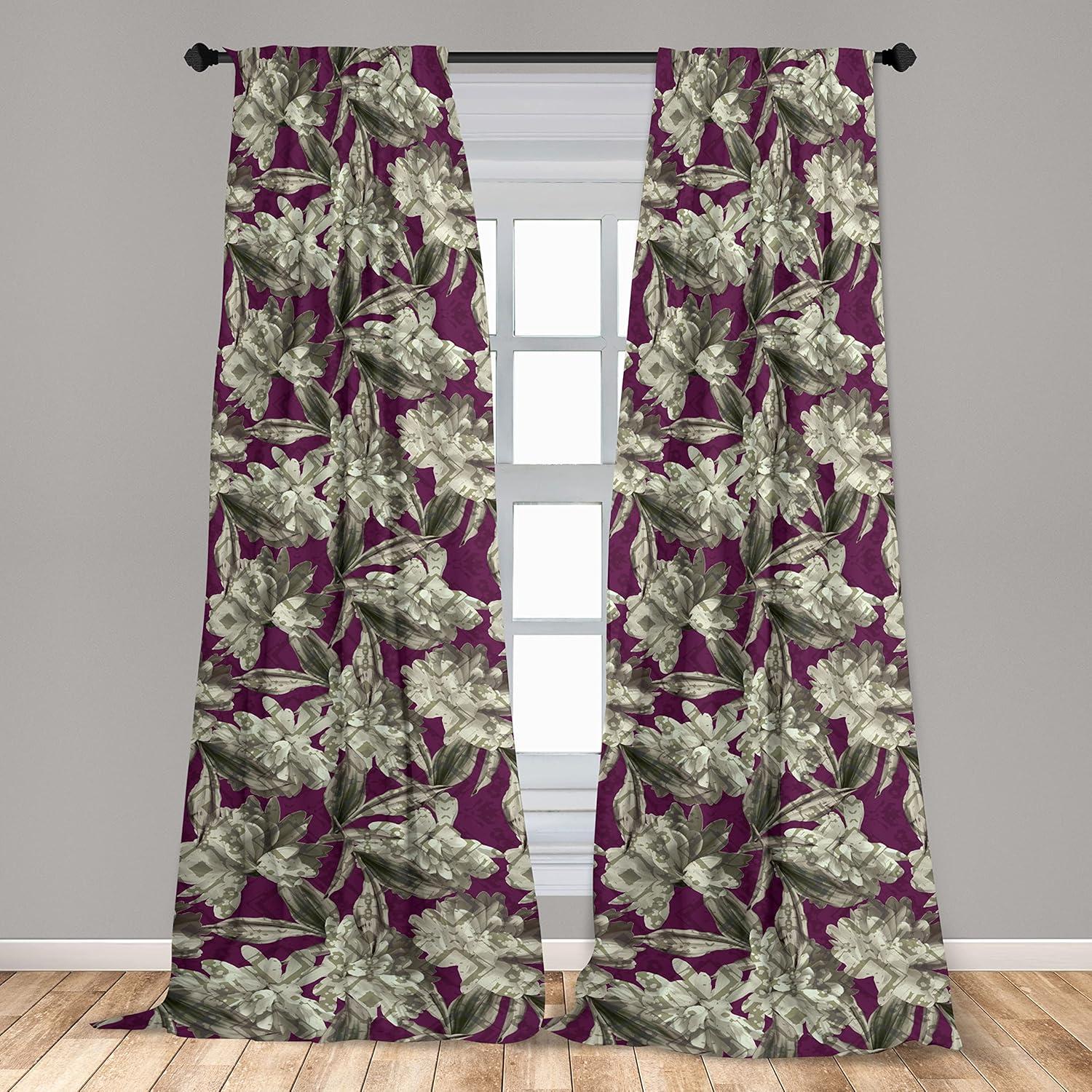 imageAmbesonne Nature Themed Curtains Floral Drawings in Romantic Vibes with Petals Neutral Colors Boho Pattern Window Treatments 2 Panel Set for Living Room Bedroom Pair of 28 x 95 Ruby ChampagneDark Magenta and Pale Green
