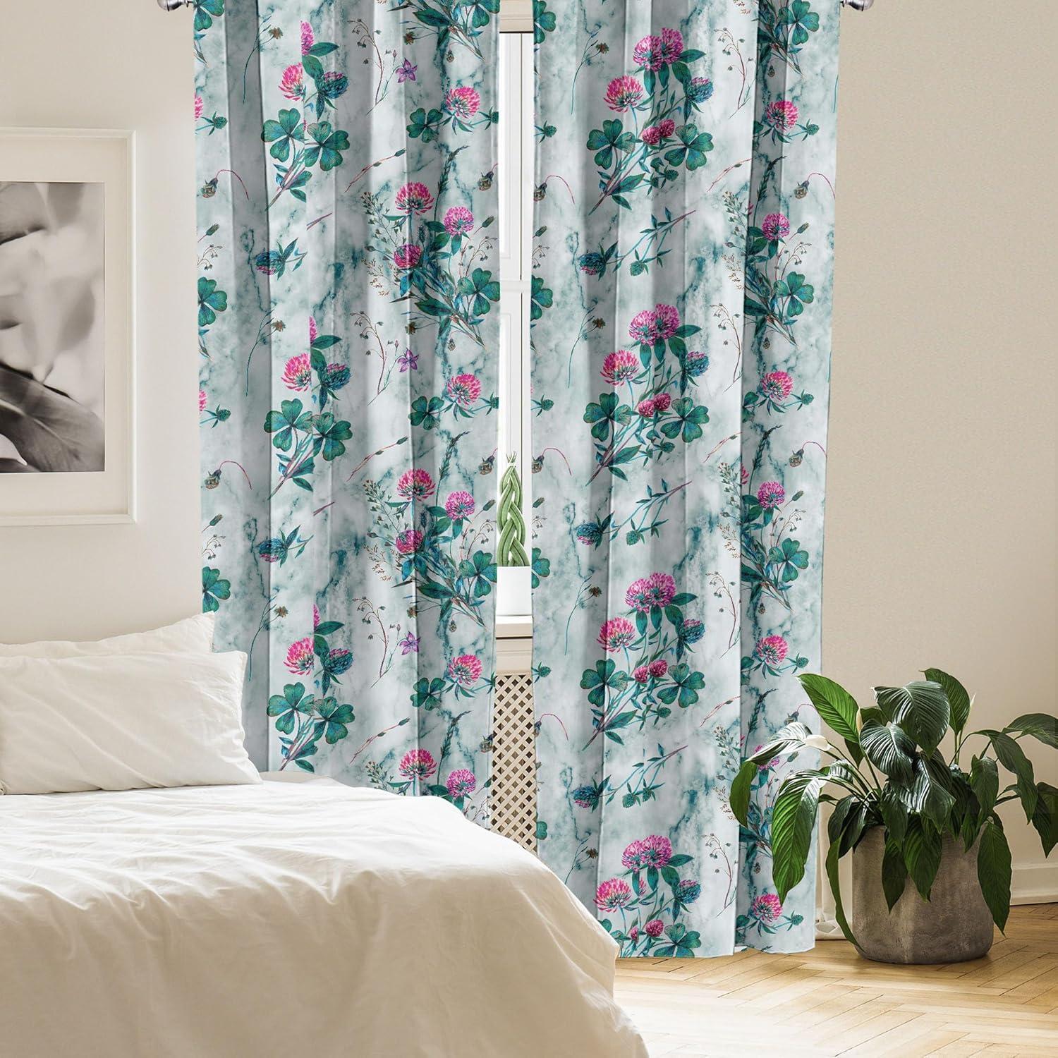 imageAmbesonne Nature Themed Curtains Floral Drawings in Romantic Vibes with Petals Neutral Colors Boho Pattern Window Treatments 2 Panel Set for Living Room Bedroom Pair of 28 x 95 Ruby ChampagneJade Green Hot Pink