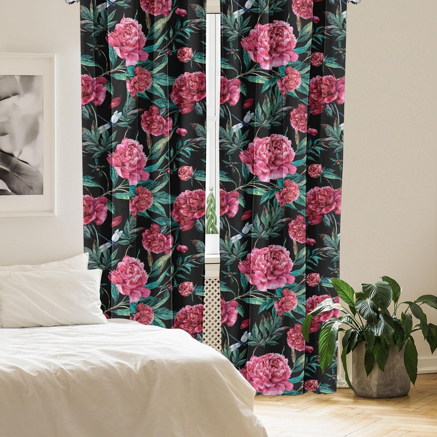 imageAmbesonne Nature Themed Curtains Floral Drawings in Romantic Vibes with Petals Neutral Colors Boho Pattern Window Treatments 2 Panel Set for Living Room Bedroom Pair of 28 x 95 Ruby ChampagneHot Pink and Jade Green