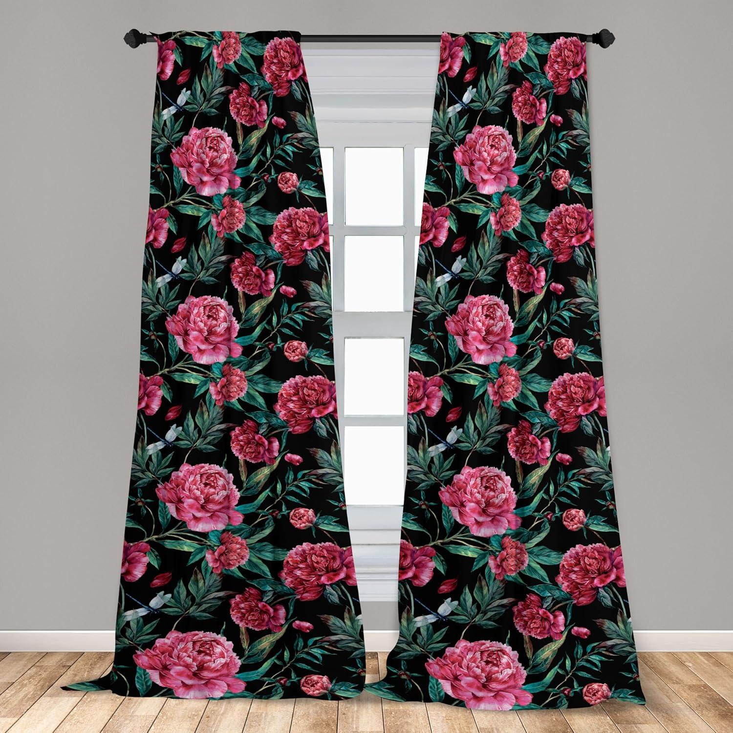 imageAmbesonne Nature Themed Curtains Floral Drawings in Romantic Vibes with Petals Neutral Colors Boho Pattern Window Treatments 2 Panel Set for Living Room Bedroom Pair of 28 x 95 Ruby ChampagneHot Pink and Jade Green
