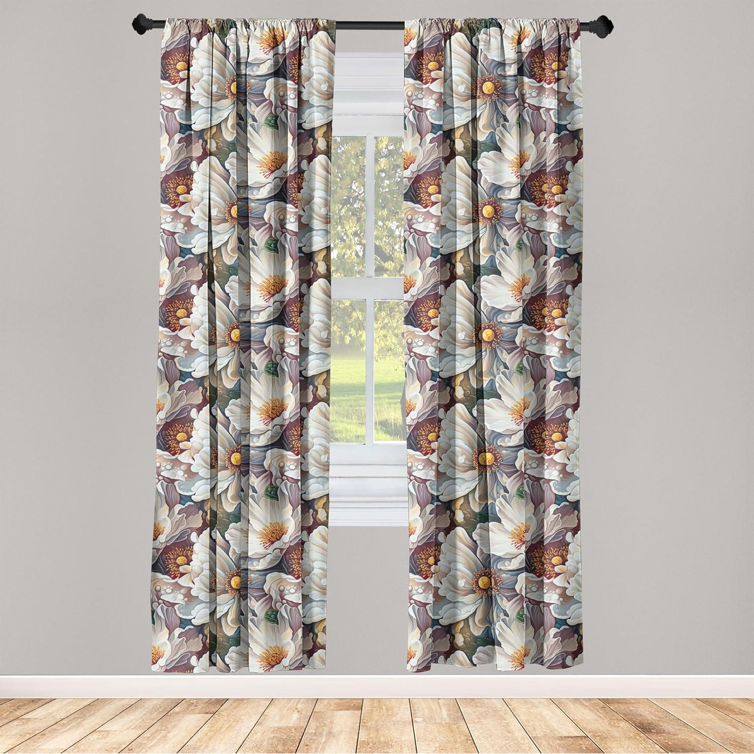 imageAmbesonne Nature Themed Curtains Floral Drawings in Romantic Vibes with Petals Neutral Colors Boho Pattern Window Treatments 2 Panel Set for Living Room Bedroom Pair of 28 x 95 Ruby ChampagneDark Mauve and Marigold