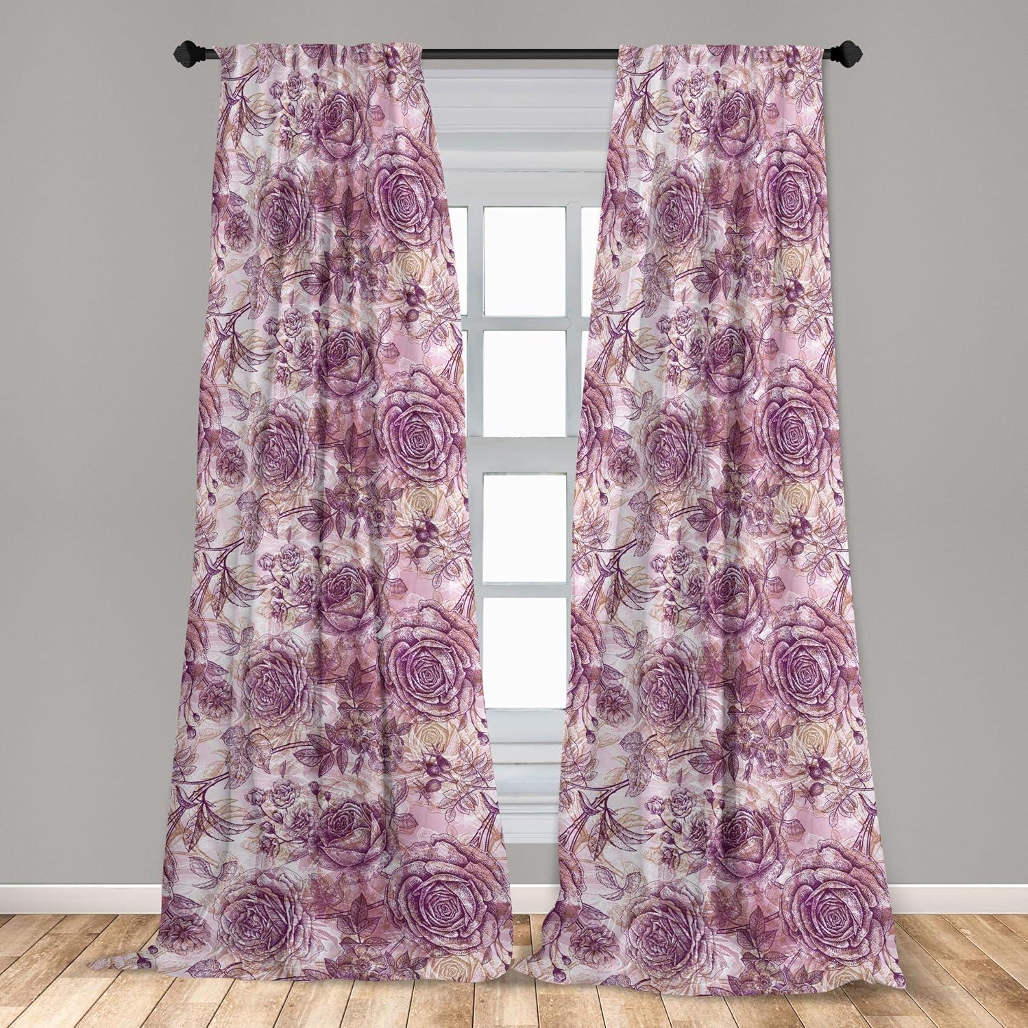 imageAmbesonne Nature Themed Curtains Floral Drawings in Romantic Vibes with Petals Neutral Colors Boho Pattern Window Treatments 2 Panel Set for Living Room Bedroom Pair of 28 x 95 Ruby ChampagnePurple and Champagne