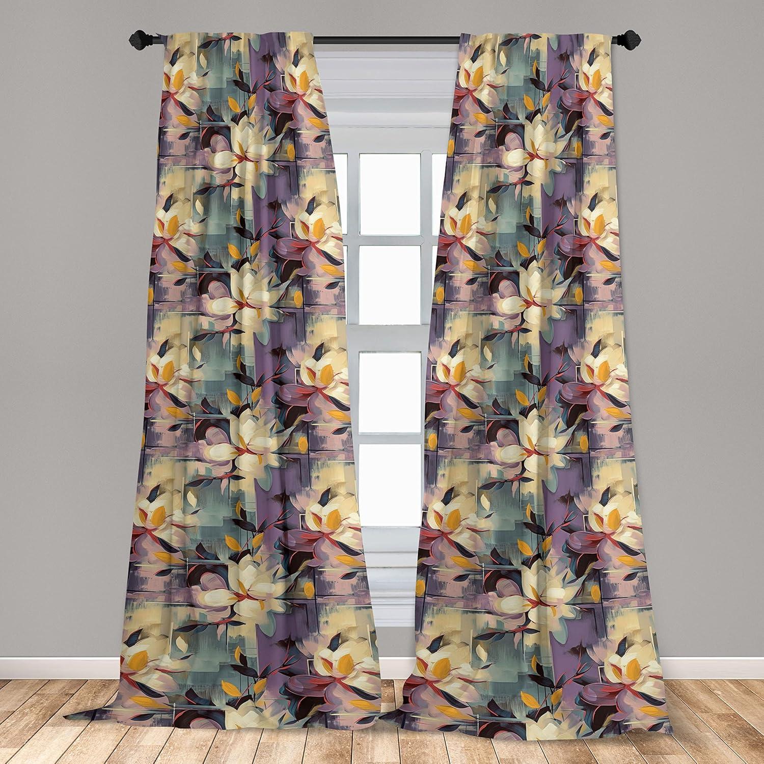 imageAmbesonne Nature Themed Curtains Floral Drawings in Romantic Vibes with Petals Neutral Colors Boho Pattern Window Treatments 2 Panel Set for Living Room Bedroom Pair of 28 x 95 Ruby ChampagnePale Eggplant Grey Teal