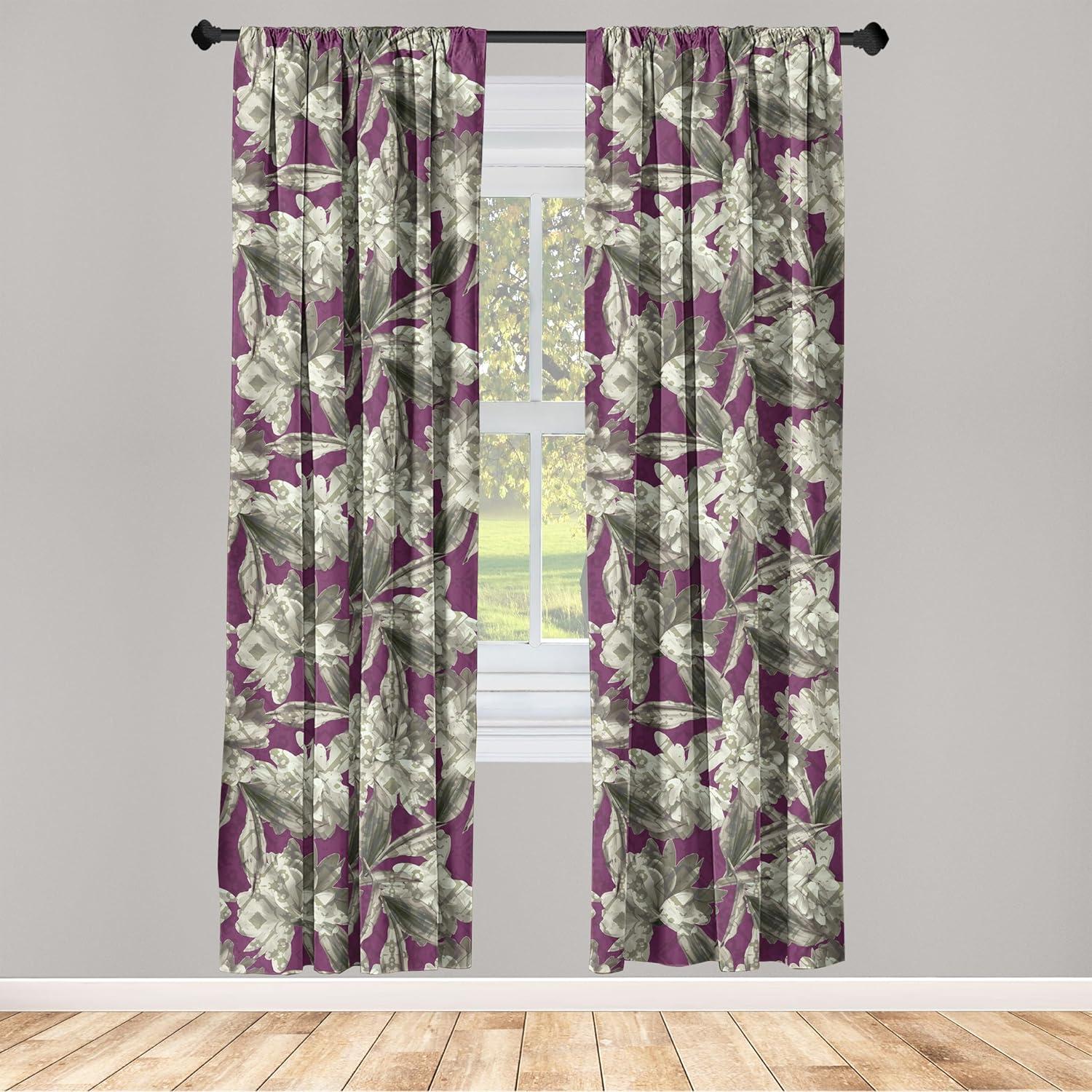 imageAmbesonne Nature Themed Curtains Floral Drawings in Romantic Vibes with Petals Neutral Colors Boho Pattern Window Treatments 2 Panel Set for Living Room Bedroom Pair of 28 x 95 Ruby ChampagneDark Magenta and Pale Green