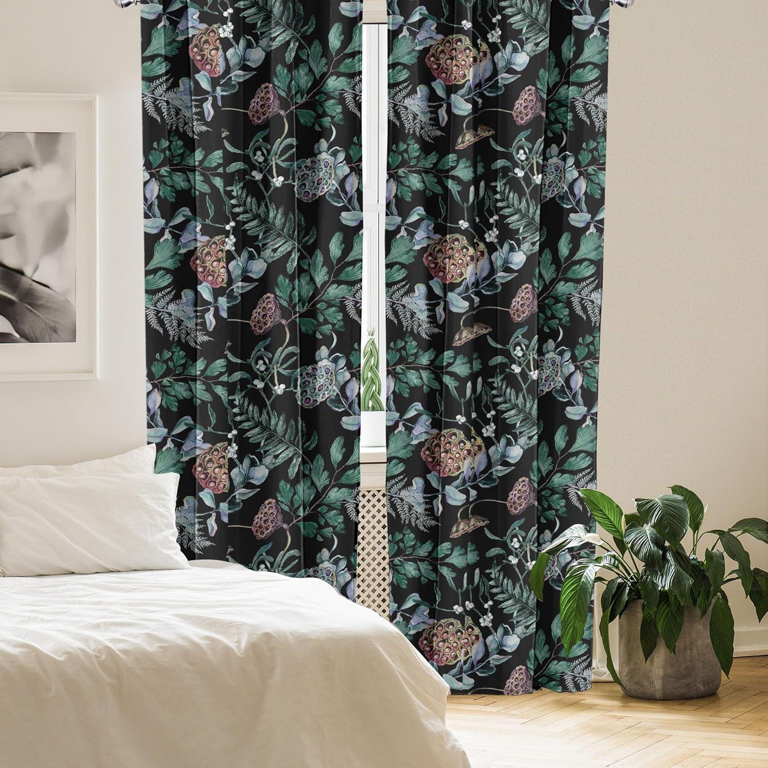imageAmbesonne Nature Themed Curtains Floral Drawings in Romantic Vibes with Petals Neutral Colors Boho Pattern Window Treatments 2 Panel Set for Living Room Bedroom Pair of 28 x 95 Ruby ChampagneJade Green and Charcoal Grey