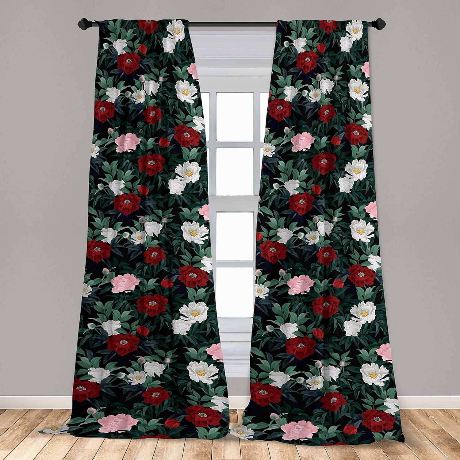 imageAmbesonne Nature Themed Curtains Floral Drawings in Romantic Vibes with Petals Neutral Colors Boho Pattern Window Treatments 2 Panel Set for Living Room Bedroom Pair of 28 x 95 Ruby ChampagneAlmond Green Ruby Ivory