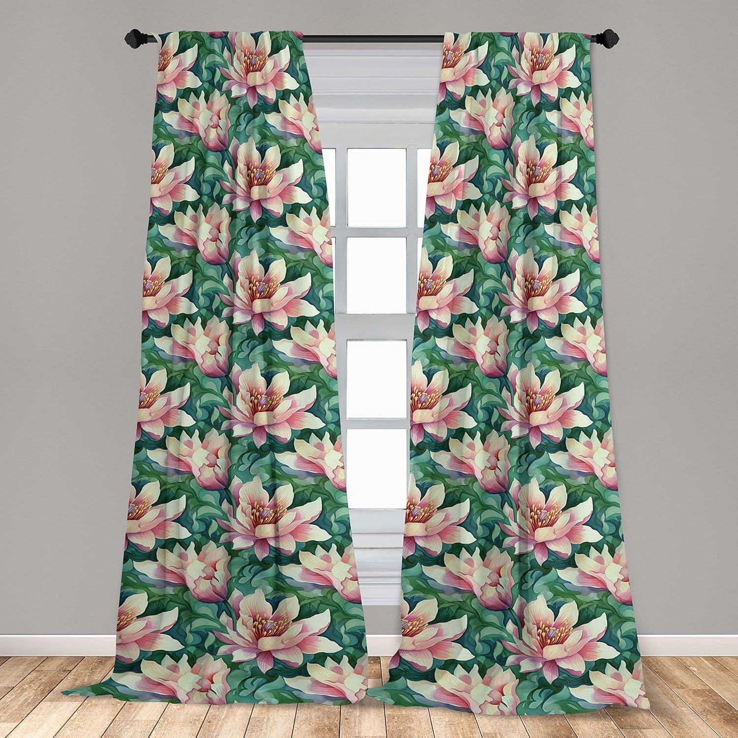 imageAmbesonne Nature Themed Curtains Floral Drawings in Romantic Vibes with Petals Neutral Colors Boho Pattern Window Treatments 2 Panel Set for Living Room Bedroom Pair of 28 x 95 Ruby ChampagneJade Green Pastel Pink