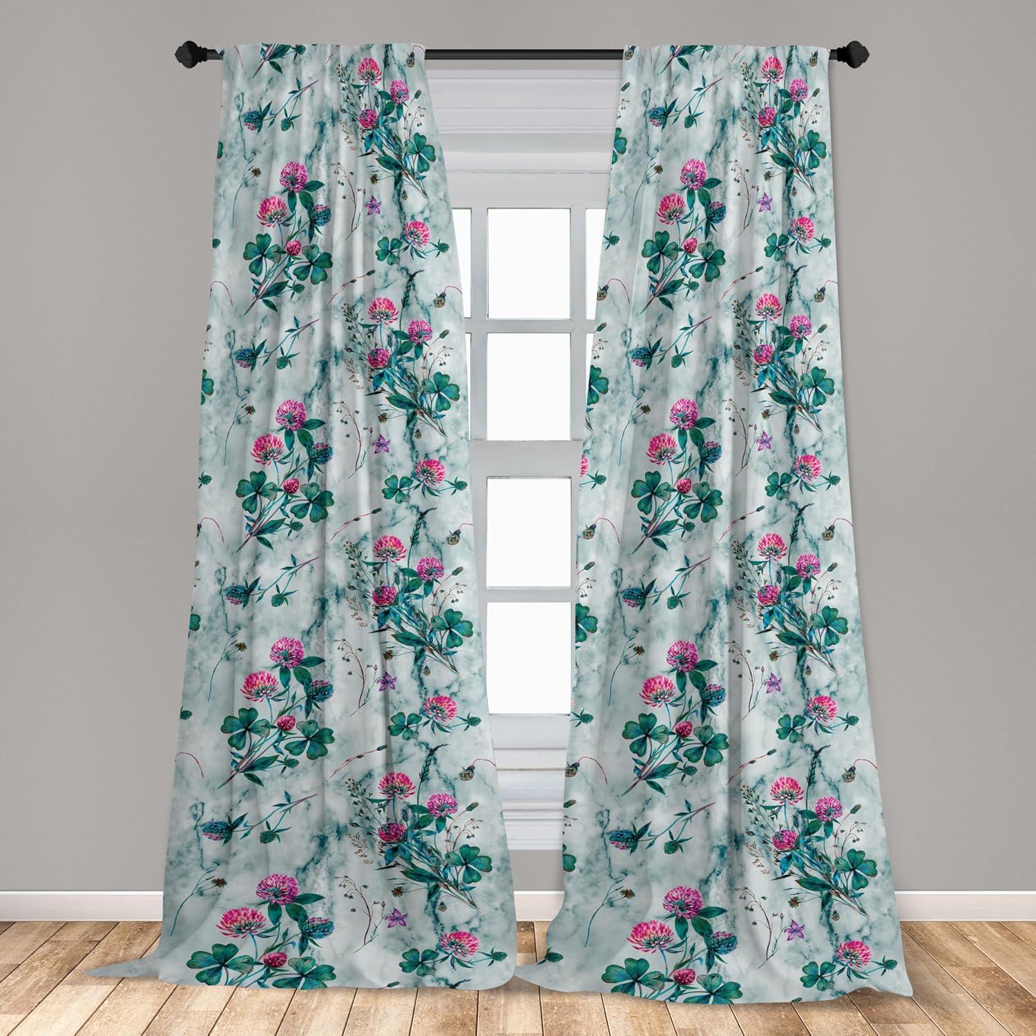 imageAmbesonne Nature Themed Curtains Floral Drawings in Romantic Vibes with Petals Neutral Colors Boho Pattern Window Treatments 2 Panel Set for Living Room Bedroom Pair of 28 x 95 Ruby ChampagneJade Green Hot Pink