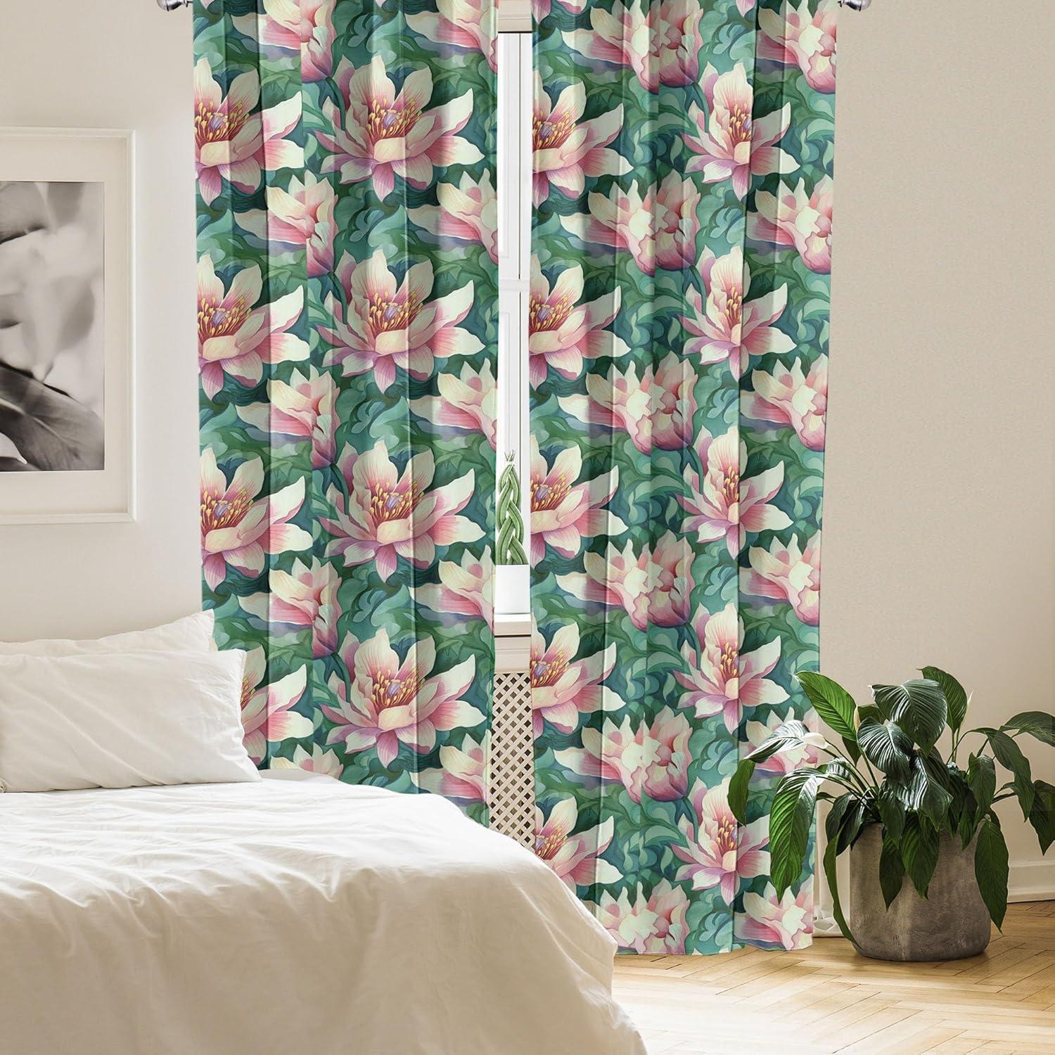 imageAmbesonne Nature Themed Curtains Floral Drawings in Romantic Vibes with Petals Neutral Colors Boho Pattern Window Treatments 2 Panel Set for Living Room Bedroom Pair of 28 x 95 Ruby ChampagneJade Green Pastel Pink