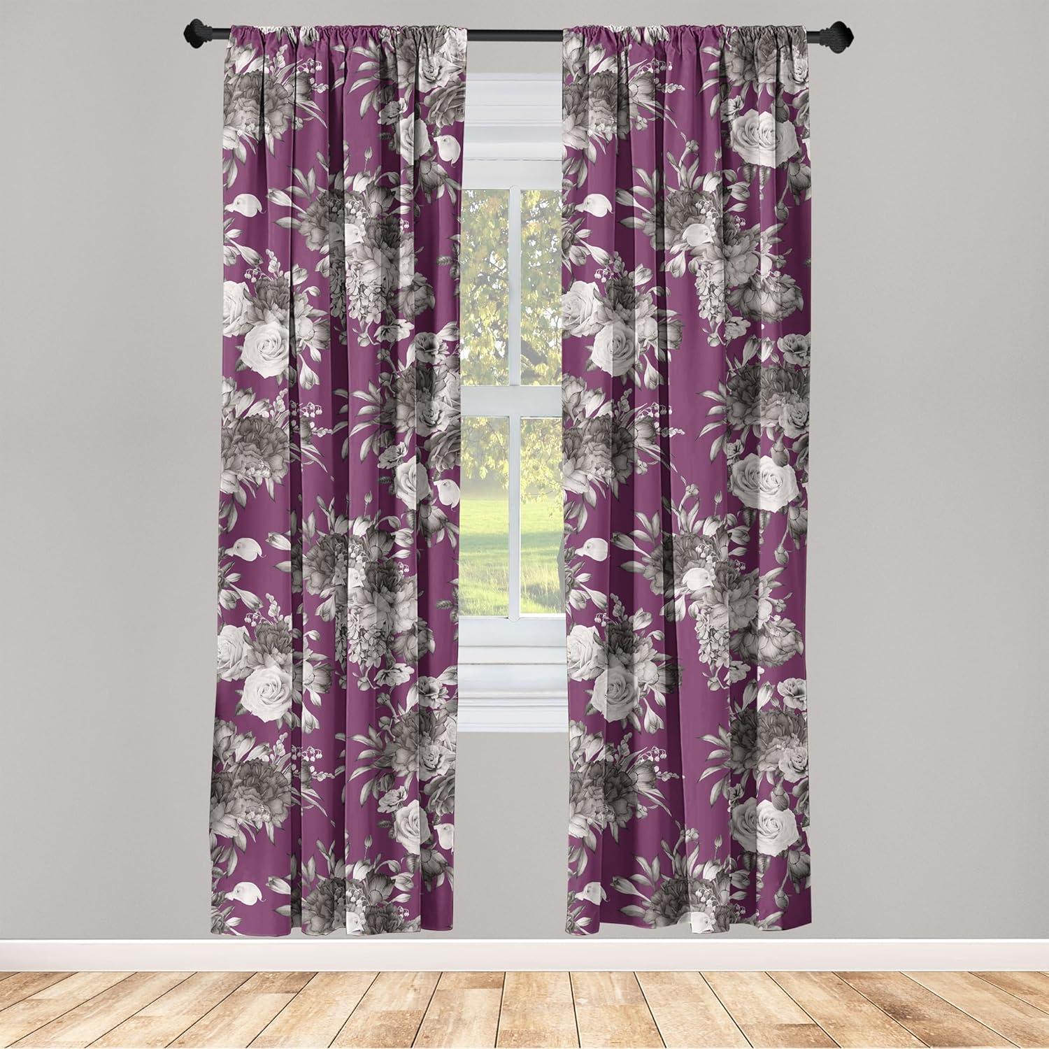 imageAmbesonne Nature Themed Curtains Floral Drawings in Romantic Vibes with Petals Neutral Colors Boho Pattern Window Treatments 2 Panel Set for Living Room Bedroom Pair of 28 x 95 Ruby ChampagneTaupe Grey Dark Magenta