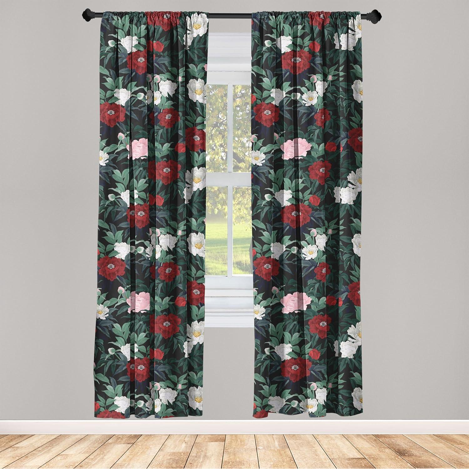 imageAmbesonne Nature Themed Curtains Floral Drawings in Romantic Vibes with Petals Neutral Colors Boho Pattern Window Treatments 2 Panel Set for Living Room Bedroom Pair of 28 x 95 Ruby ChampagneAlmond Green Ruby Ivory