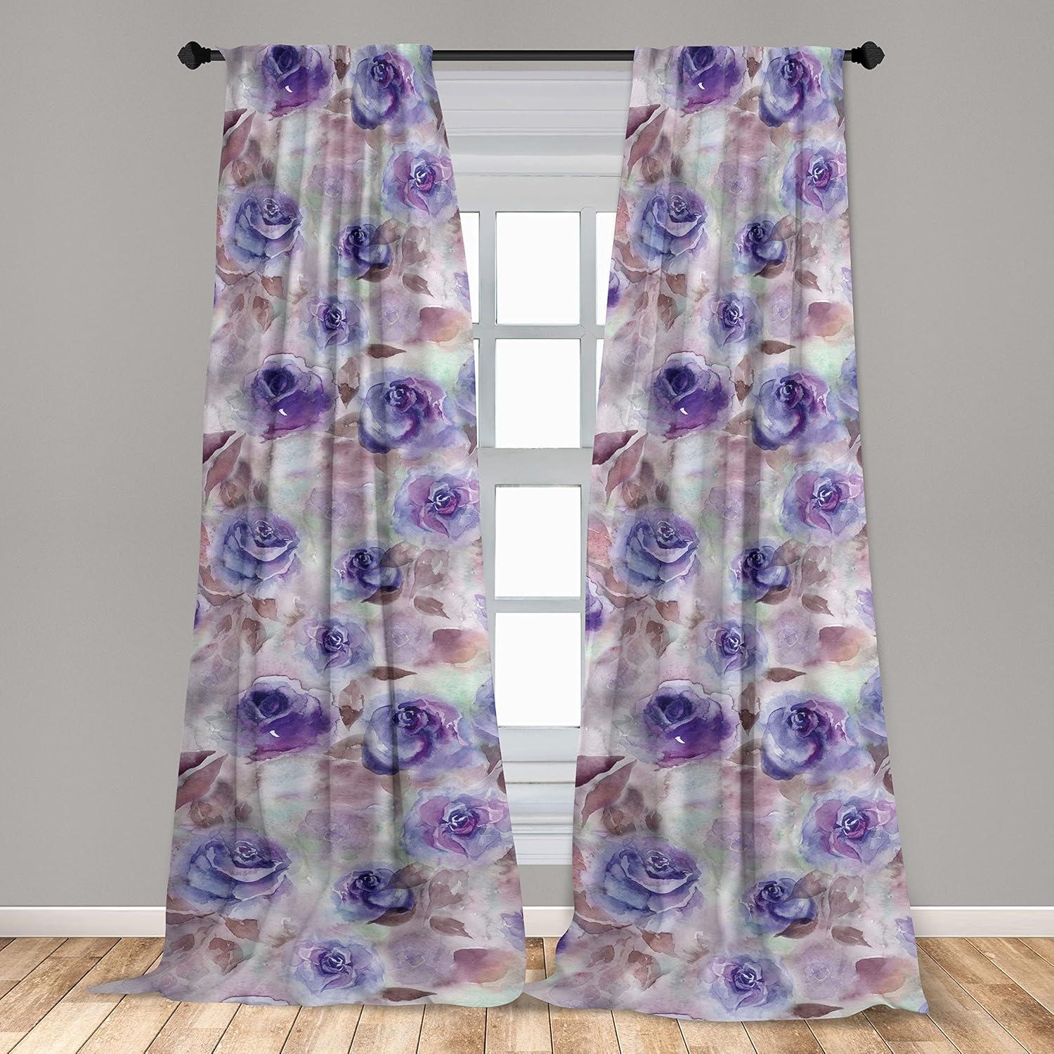 imageAmbesonne Nature Themed Curtains Floral Drawings in Romantic Vibes with Petals Neutral Colors Boho Pattern Window Treatments 2 Panel Set for Living Room Bedroom Pair of 28 x 95 Ruby ChampagneViolet Warm Taupe and Mauve
