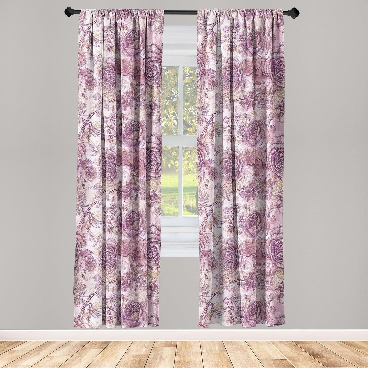 imageAmbesonne Nature Themed Curtains Floral Drawings in Romantic Vibes with Petals Neutral Colors Boho Pattern Window Treatments 2 Panel Set for Living Room Bedroom Pair of 28 x 95 Ruby ChampagnePurple and Champagne