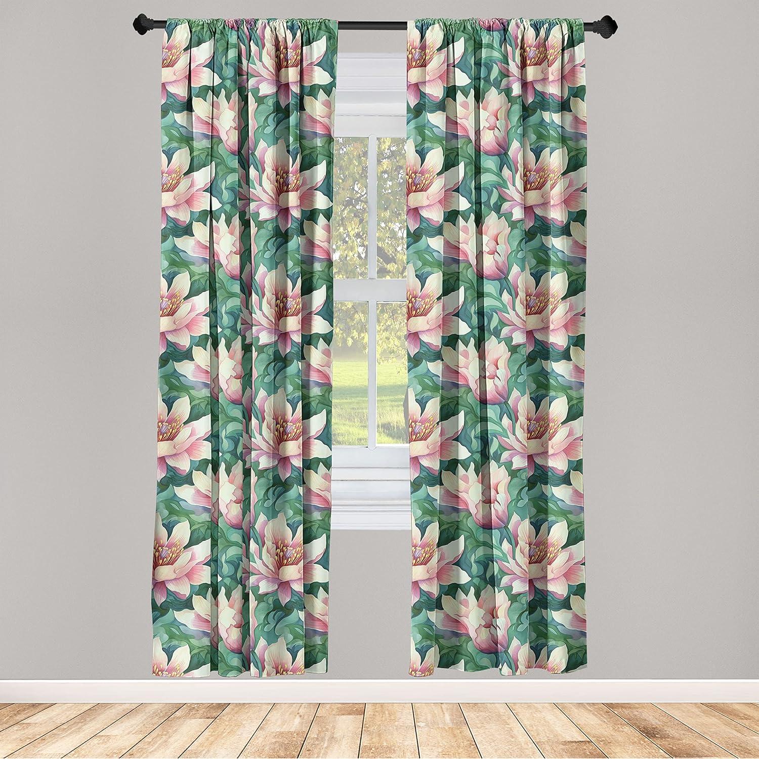 imageAmbesonne Nature Themed Curtains Floral Drawings in Romantic Vibes with Petals Neutral Colors Boho Pattern Window Treatments 2 Panel Set for Living Room Bedroom Pair of 28 x 95 Ruby ChampagneJade Green Pastel Pink