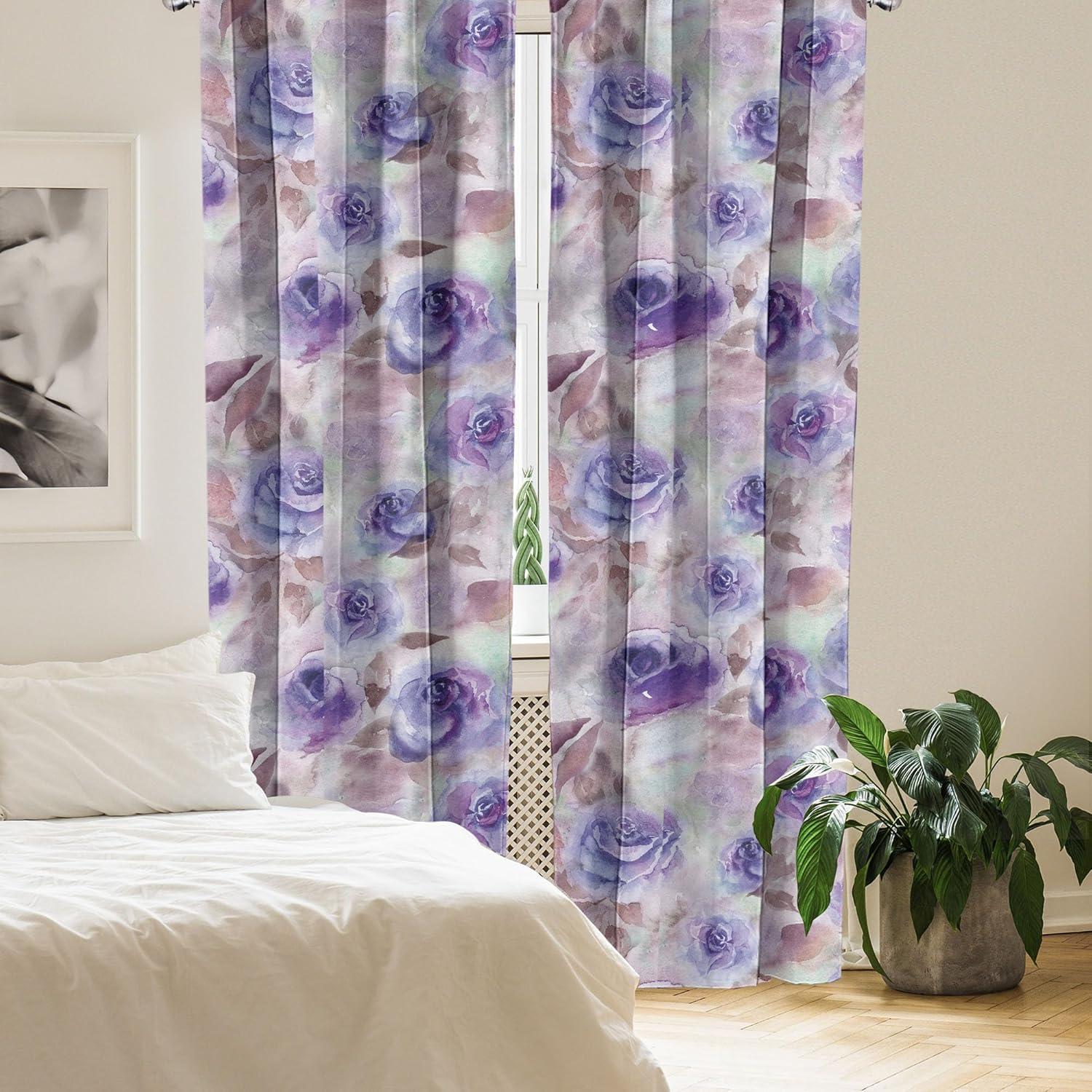 imageAmbesonne Nature Themed Curtains Floral Drawings in Romantic Vibes with Petals Neutral Colors Boho Pattern Window Treatments 2 Panel Set for Living Room Bedroom Pair of 28 x 95 Ruby ChampagneViolet Warm Taupe and Mauve
