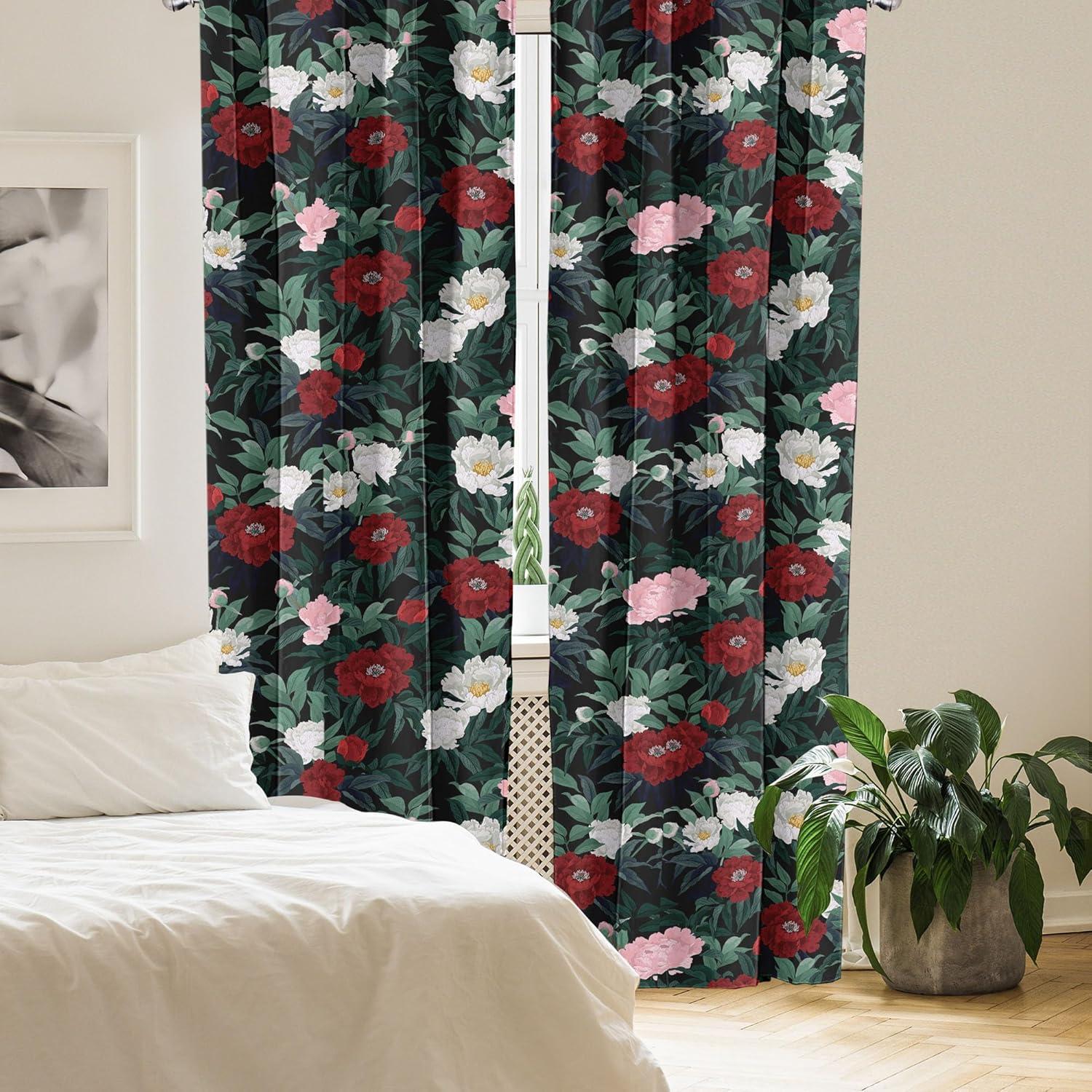 imageAmbesonne Nature Themed Curtains Floral Drawings in Romantic Vibes with Petals Neutral Colors Boho Pattern Window Treatments 2 Panel Set for Living Room Bedroom Pair of 28 x 95 Ruby ChampagneAlmond Green Ruby Ivory