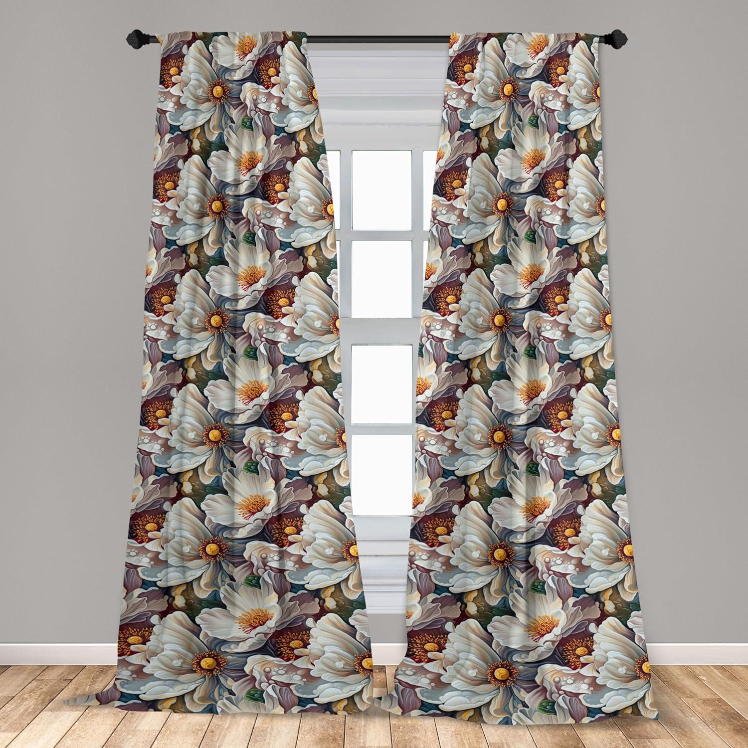 imageAmbesonne Nature Themed Curtains Floral Drawings in Romantic Vibes with Petals Neutral Colors Boho Pattern Window Treatments 2 Panel Set for Living Room Bedroom Pair of 28 x 95 Ruby ChampagneDark Mauve and Marigold