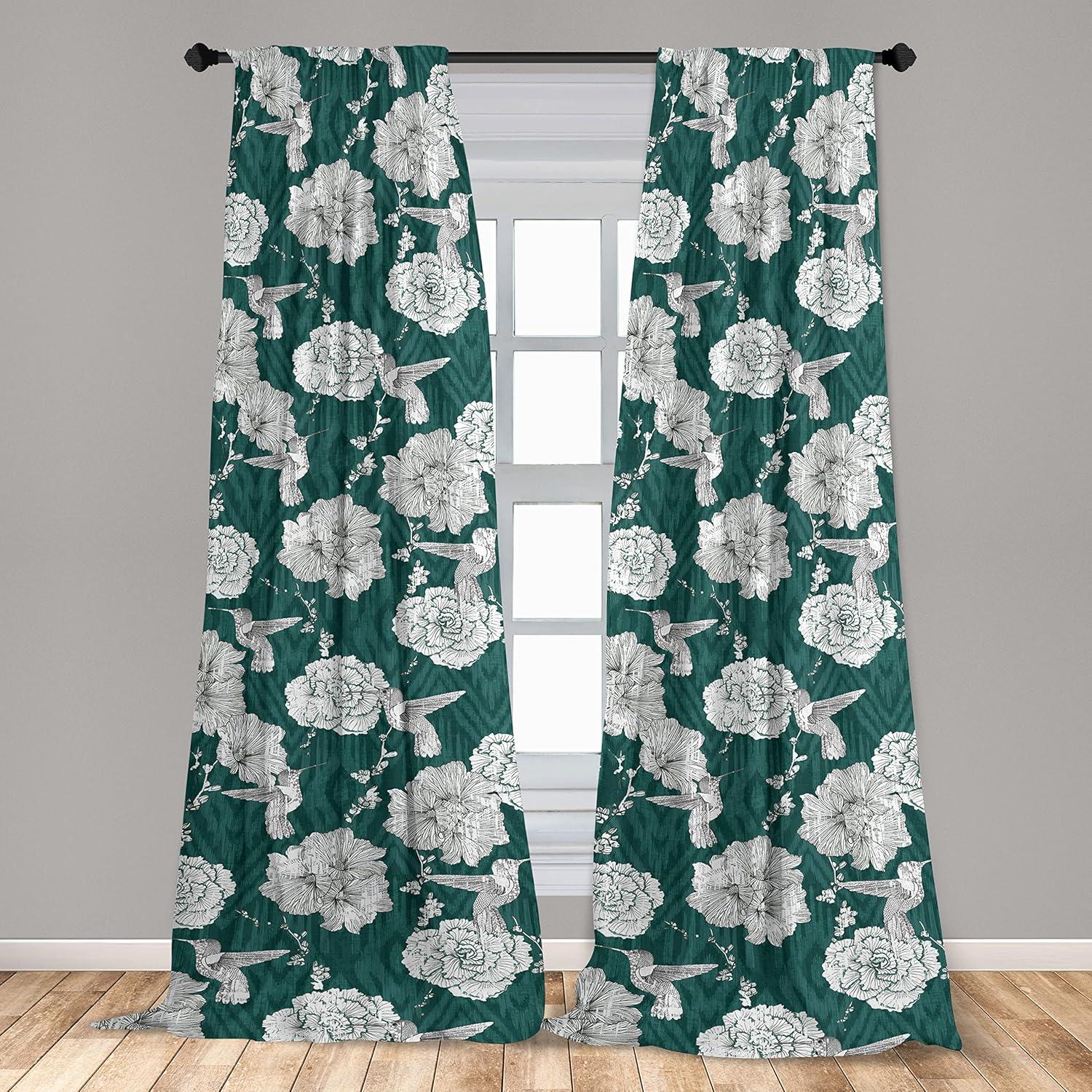 imageAmbesonne Nature Themed Curtains Floral Drawings in Romantic Vibes with Petals Neutral Colors Boho Pattern Window Treatments 2 Panel Set for Living Room Bedroom Pair of 28 x 95 Ruby ChampagneJade Green and Ivory