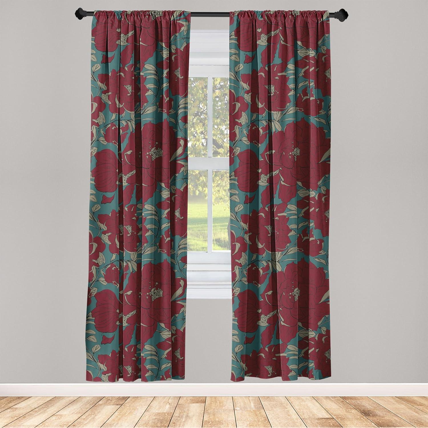 imageAmbesonne Nature Themed Curtains Floral Drawings in Romantic Vibes with Petals Neutral Colors Boho Pattern Window Treatments 2 Panel Set for Living Room Bedroom Pair of 28 x 95 Ruby ChampagneSea Green and Burgundy