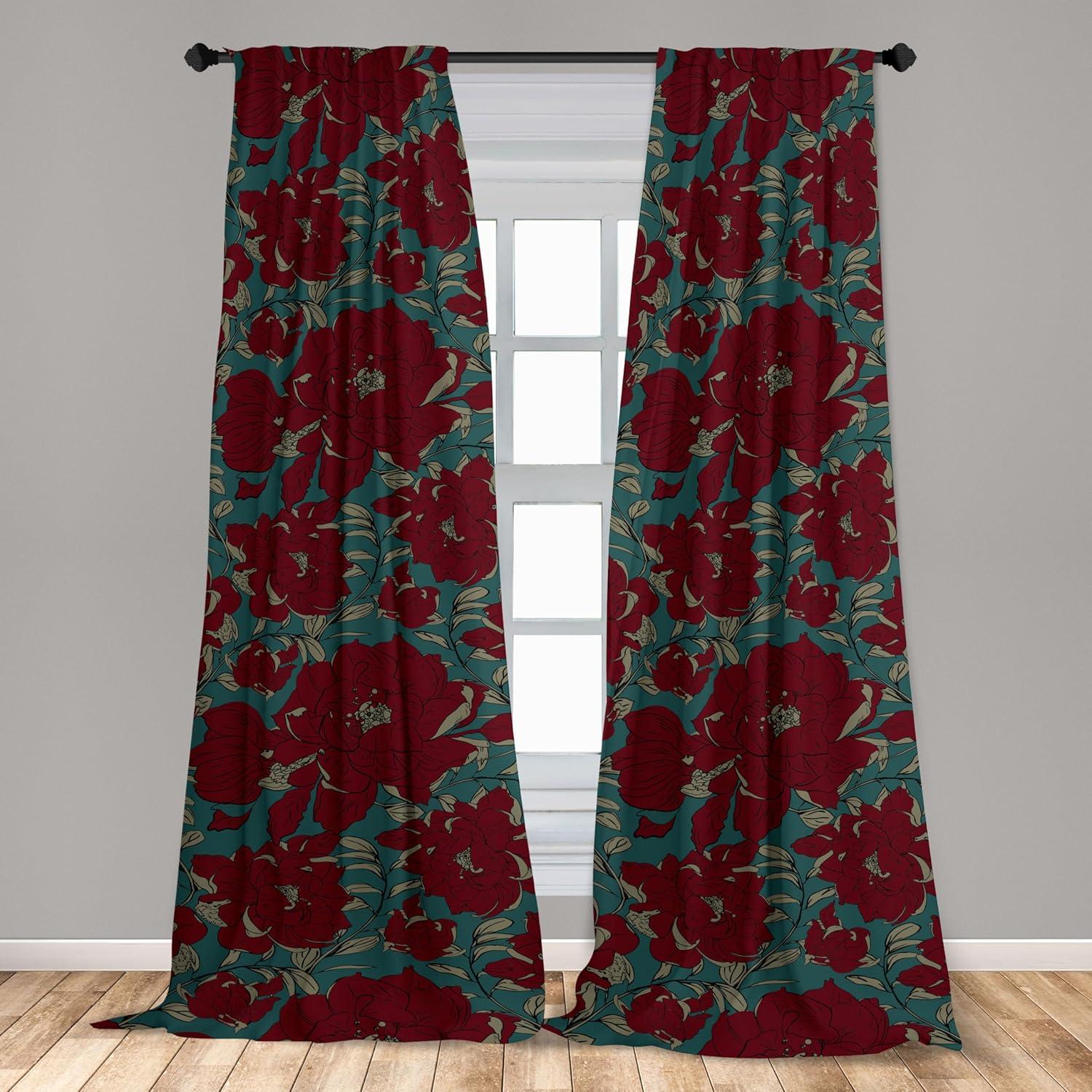 imageAmbesonne Nature Themed Curtains Floral Drawings in Romantic Vibes with Petals Neutral Colors Boho Pattern Window Treatments 2 Panel Set for Living Room Bedroom Pair of 28 x 95 Ruby ChampagneSea Green and Burgundy