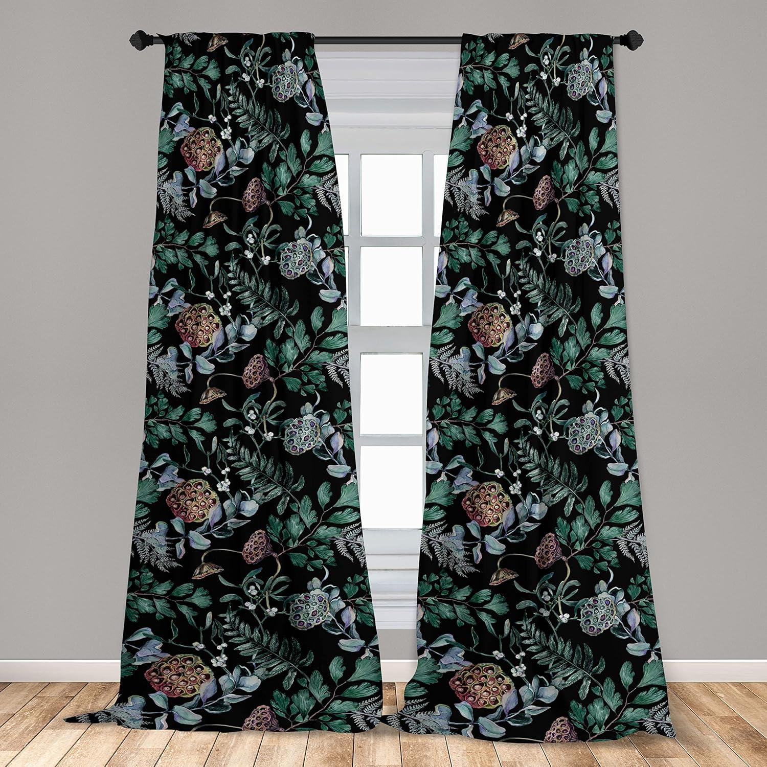 imageAmbesonne Nature Themed Curtains Floral Drawings in Romantic Vibes with Petals Neutral Colors Boho Pattern Window Treatments 2 Panel Set for Living Room Bedroom Pair of 28 x 95 Ruby ChampagneJade Green and Charcoal Grey