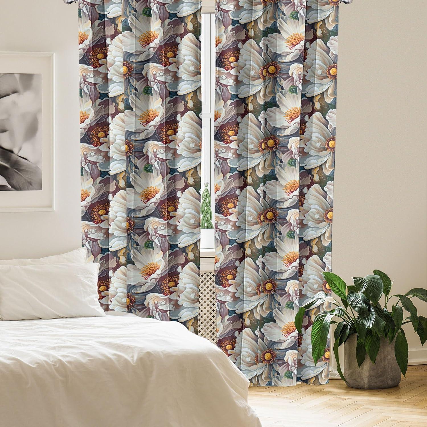 imageAmbesonne Nature Themed Curtains Floral Drawings in Romantic Vibes with Petals Neutral Colors Boho Pattern Window Treatments 2 Panel Set for Living Room Bedroom Pair of 28 x 95 Ruby ChampagneDark Mauve and Marigold