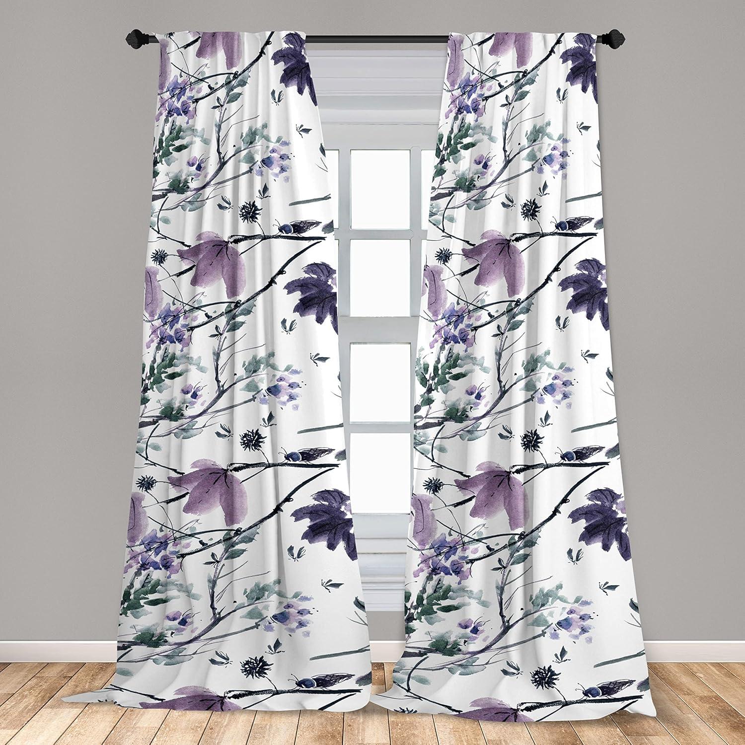 imageAmbesonne Nature Themed Curtains Floral Drawings in Romantic Vibes with Petals Neutral Colors Boho Pattern Window Treatments 2 Panel Set for Living Room Bedroom Pair of 28 x 95 Ruby ChampagneLaurel Green Mauve