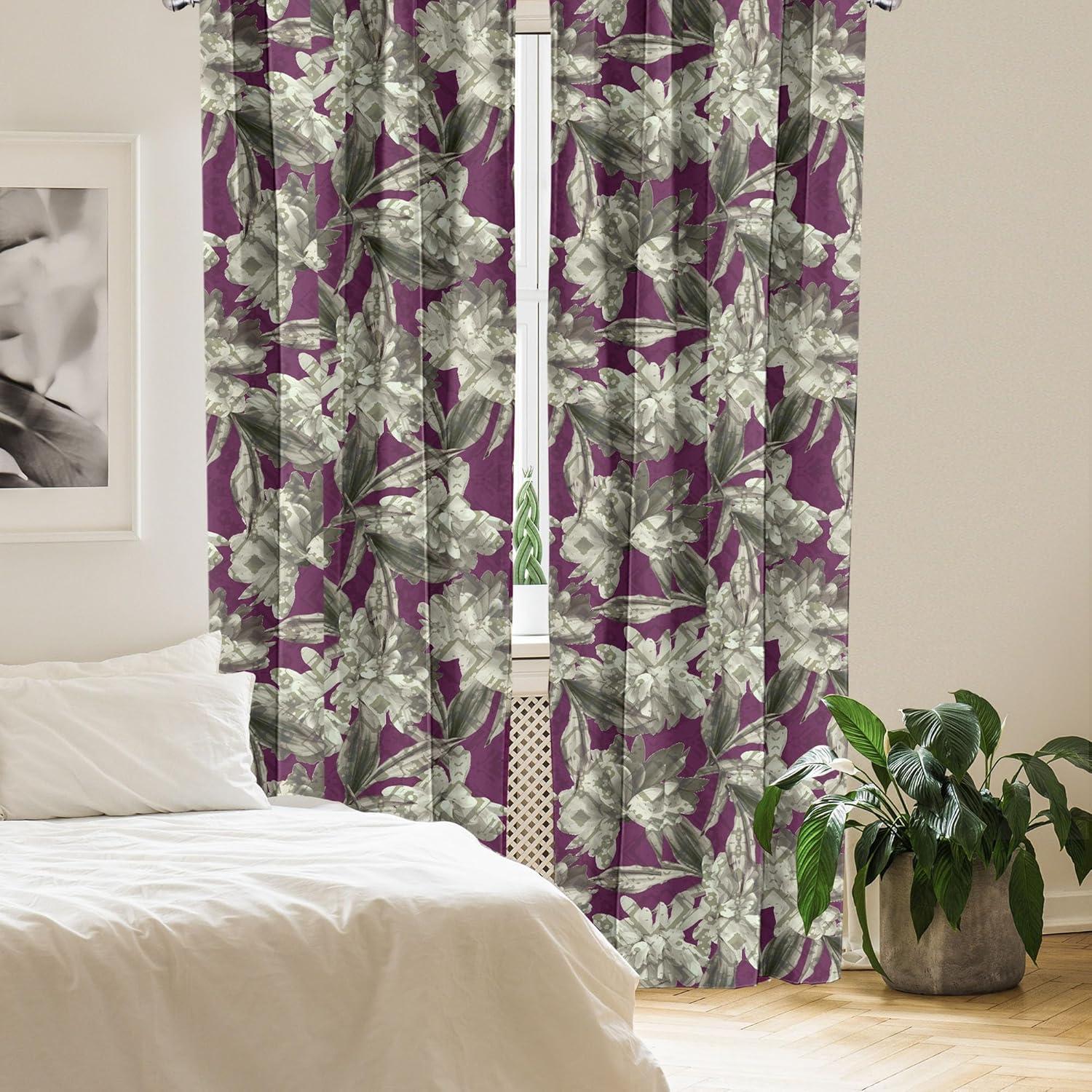 imageAmbesonne Nature Themed Curtains Floral Drawings in Romantic Vibes with Petals Neutral Colors Boho Pattern Window Treatments 2 Panel Set for Living Room Bedroom Pair of 28 x 95 Ruby ChampagneDark Magenta and Pale Green