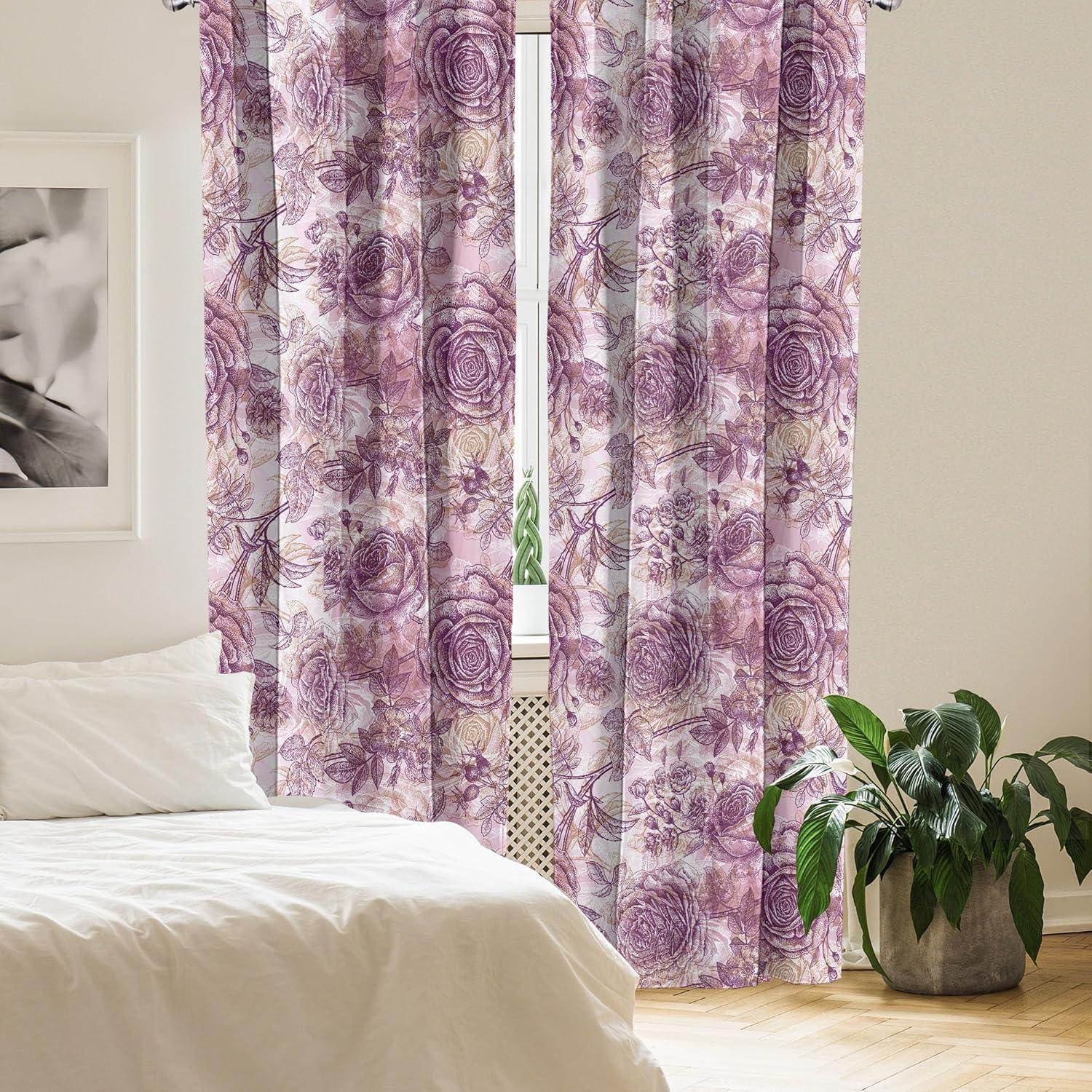 imageAmbesonne Nature Themed Curtains Floral Drawings in Romantic Vibes with Petals Neutral Colors Boho Pattern Window Treatments 2 Panel Set for Living Room Bedroom Pair of 28 x 95 Ruby ChampagnePurple and Champagne