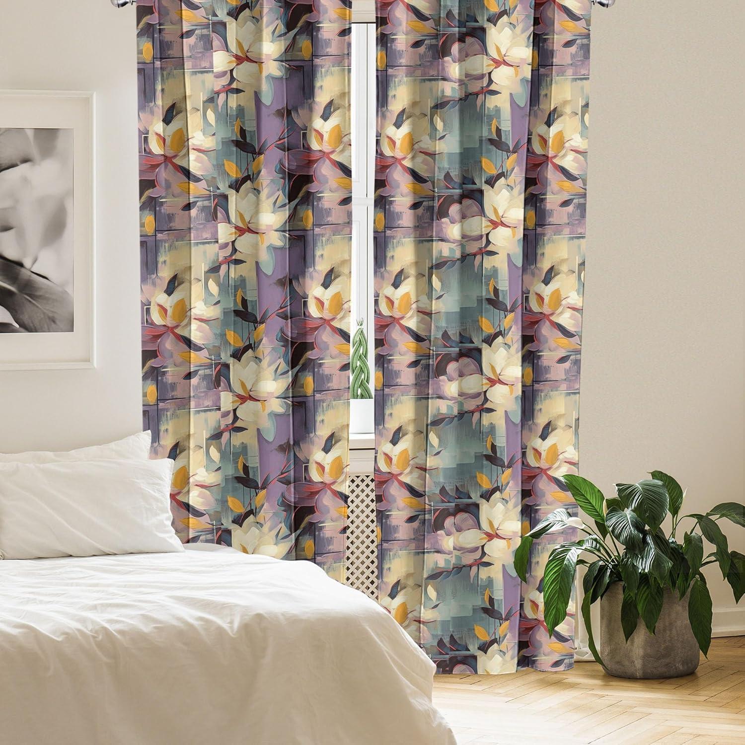 imageAmbesonne Nature Themed Curtains Floral Drawings in Romantic Vibes with Petals Neutral Colors Boho Pattern Window Treatments 2 Panel Set for Living Room Bedroom Pair of 28 x 95 Ruby ChampagnePale Eggplant Grey Teal
