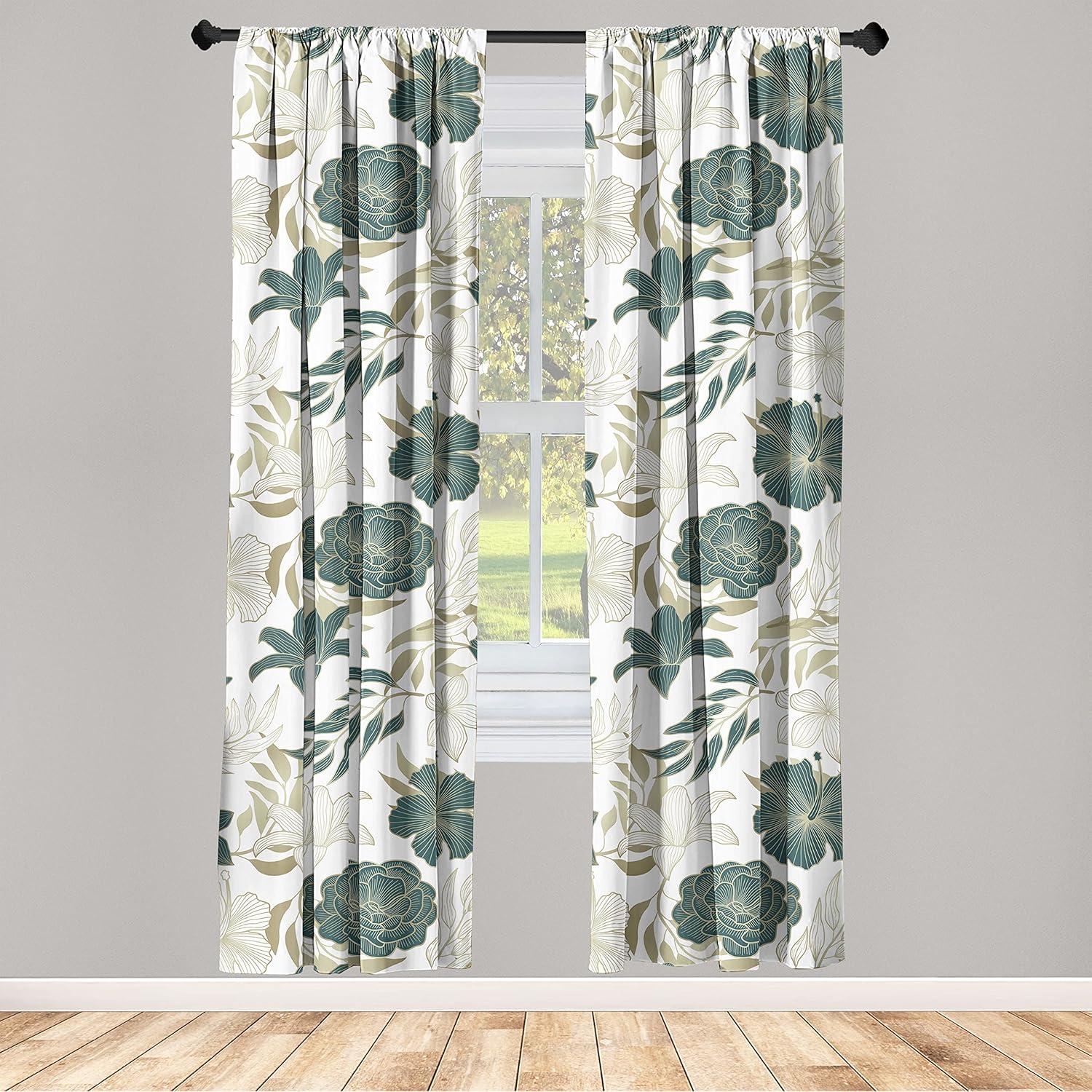 imageAmbesonne Nature Themed Curtains Floral Drawings in Romantic Vibes with Petals Neutral Colors Boho Pattern Window Treatments 2 Panel Set for Living Room Bedroom Pair of 28 x 95 Ruby ChampagneHunter Green Slate Brown