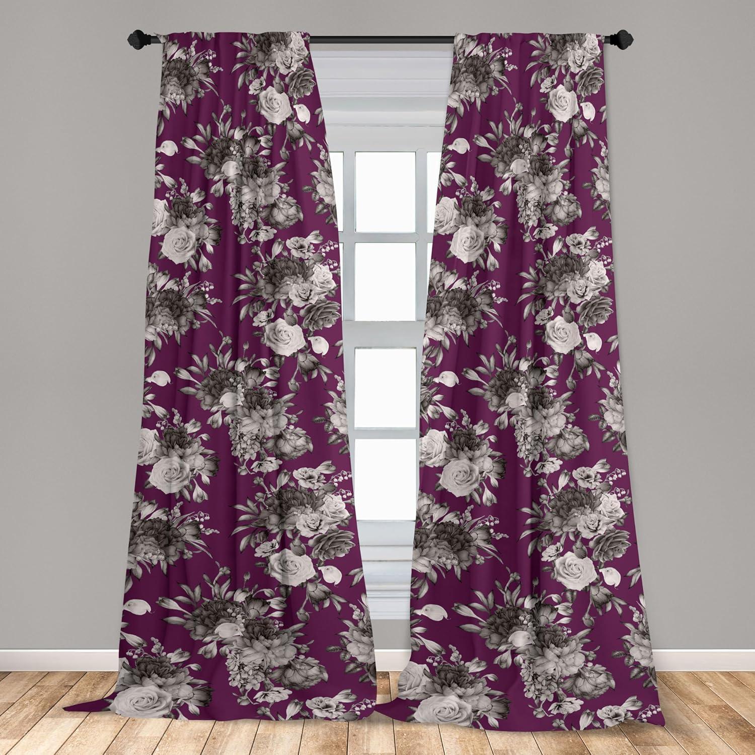 imageAmbesonne Nature Themed Curtains Floral Drawings in Romantic Vibes with Petals Neutral Colors Boho Pattern Window Treatments 2 Panel Set for Living Room Bedroom Pair of 28 x 95 Ruby ChampagneTaupe Grey Dark Magenta