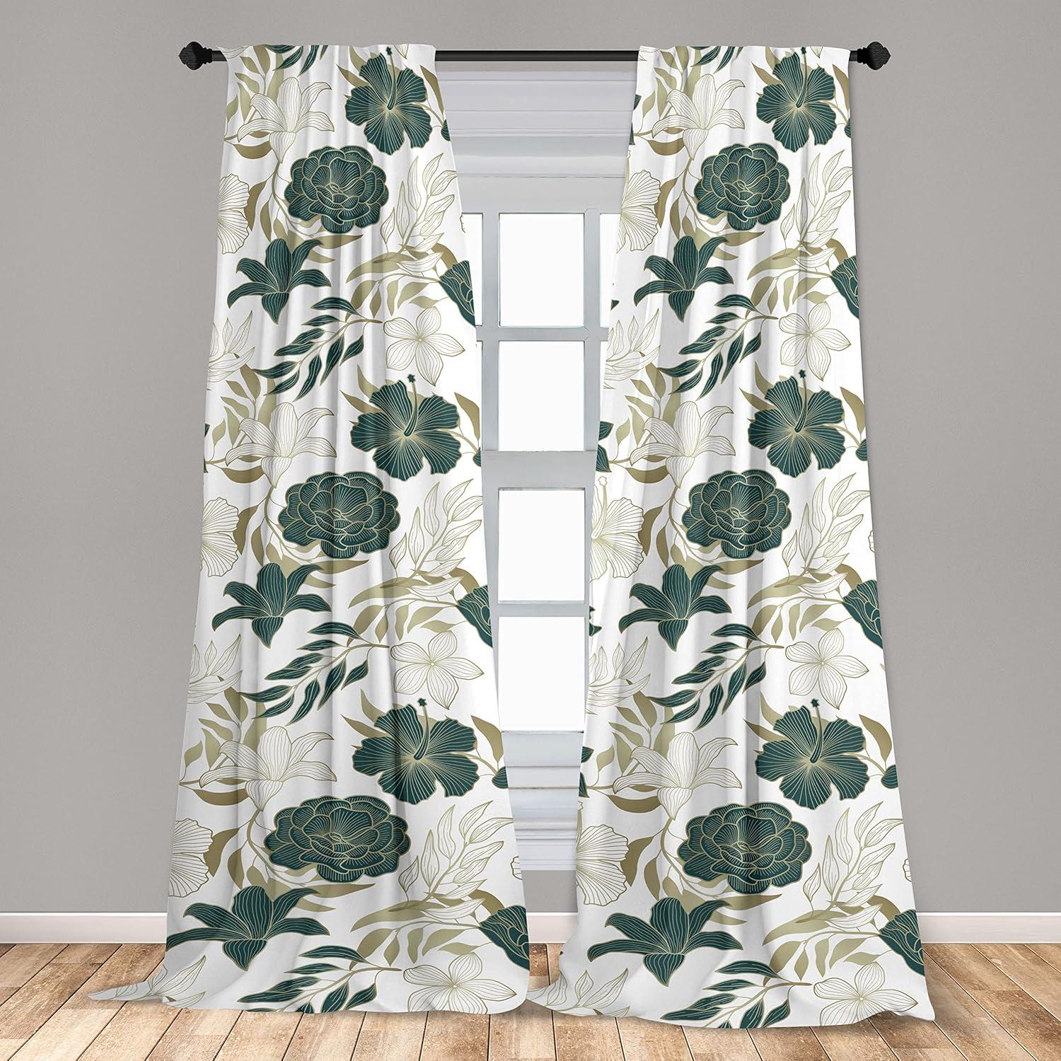 imageAmbesonne Nature Themed Curtains Floral Drawings in Romantic Vibes with Petals Neutral Colors Boho Pattern Window Treatments 2 Panel Set for Living Room Bedroom Pair of 28 x 95 Ruby ChampagneHunter Green Slate Brown