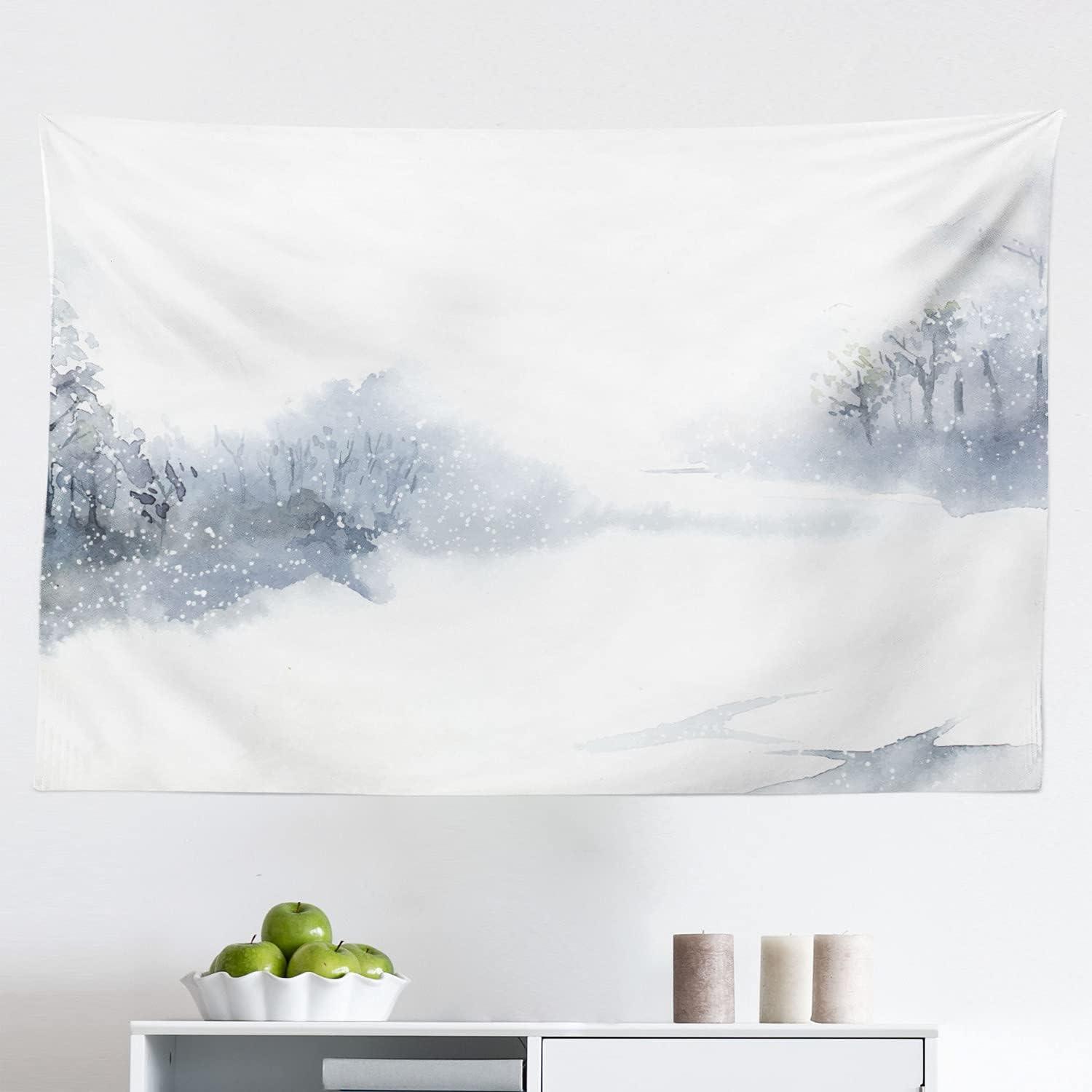 imageAmbesonne Snowy Mountains Tapestry Watercolor Style of Winter Natural Scenery Neutral Illustration Fabric Wall Hanging Decor for Bedroom Living Room Dorm 28 X 23 White and Blue GreyWhite and Blue Grey