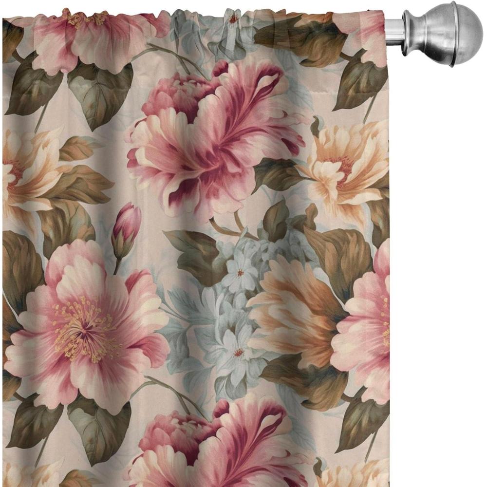 imageAmbesonne Garden Scene Curtains Neutral Traditional Roses and Floral Pattern Boho Romance Print Window Treatments 2 Panel Set for Living Room Bedroom Pair of 28 x 84 Cream White Dark SepiaPink Almond and Green Brown