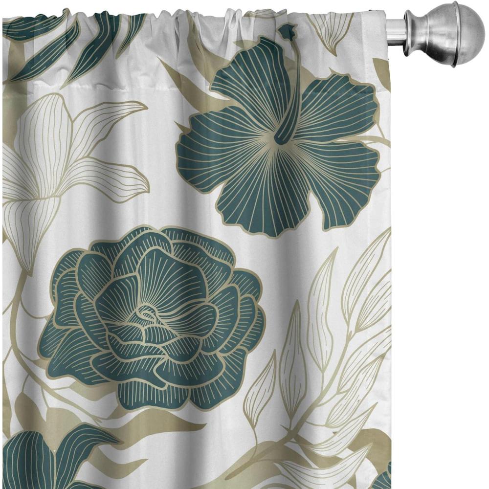 imageAmbesonne Nature Themed Curtains Floral Drawings in Romantic Vibes with Petals Neutral Colors Boho Pattern Window Treatments 2 Panel Set for Living Room Bedroom Pair of 28 x 95 Ruby ChampagneHunter Green Slate Brown