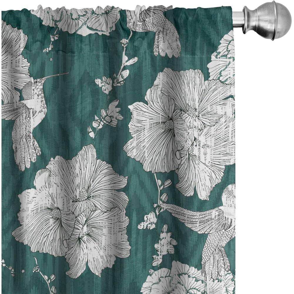 imageAmbesonne Nature Themed Curtains Floral Drawings in Romantic Vibes with Petals Neutral Colors Boho Pattern Window Treatments 2 Panel Set for Living Room Bedroom Pair of  28 x 95 Ruby ChampagneJade Green and Ivory