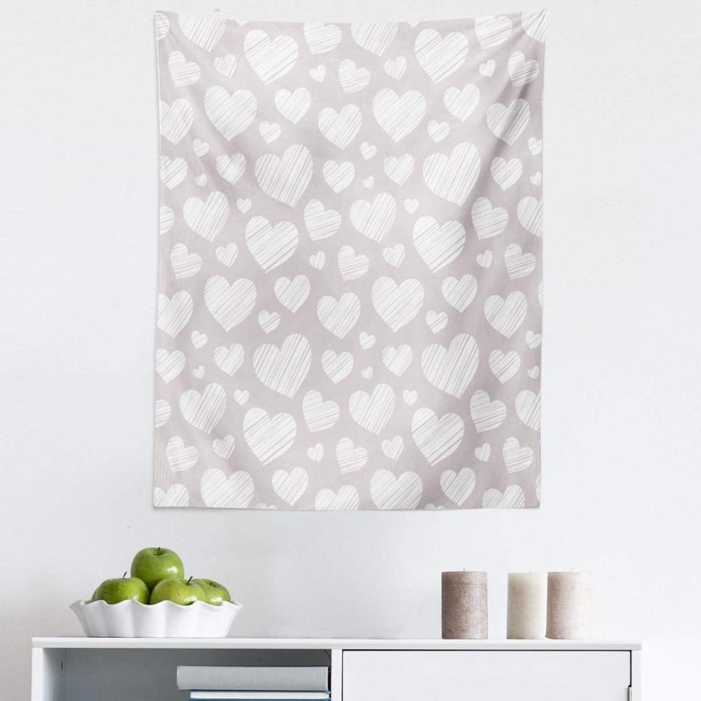 imageAmbesonne Neutral Tapestry Valentines Day Theme Hand Drawn Hearts Diagonal Stripes Romantic Love Pattern Fabric Wall Hanging Decor for Bedroom Living Room Dorm 23 X 28 Pearl and WhitePearl and White