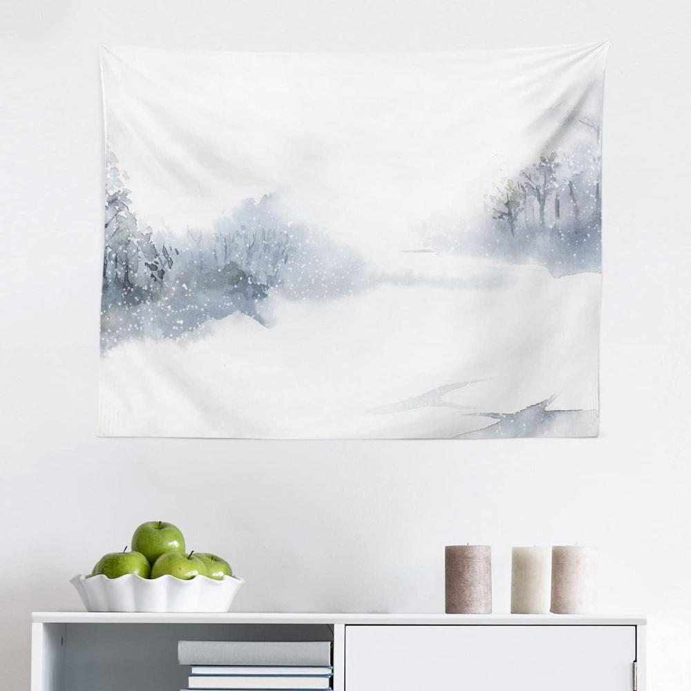 imageAmbesonne Snowy Mountains Tapestry Watercolor Style of Winter Natural Scenery Neutral Illustration Fabric Wall Hanging Decor for Bedroom Living Room Dorm 28 X 23 White and Blue GreyWhite and Blue Grey
