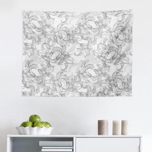 Ambesonne Floral Tapestry, Greyscale Vintage Style Pattern of Outline Flowers in Neutral Tones Image, Fabric Wall Hanging Decor for Bedroom Living Room Dorm, 45″ X 30″, Grey Pale Grey White(Grey Pale Grey White)