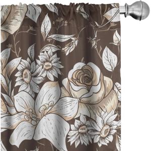 Ambesonne Garden Scene Curtains, Neutral Traditional Roses and Floral Pattern Boho Romance Print, Window Treatments 2 Panel Set for Living Room Bedroom, Pair of – 28″ x 84″, Cream White Dark Sepia(Cream White Dark Sepia)