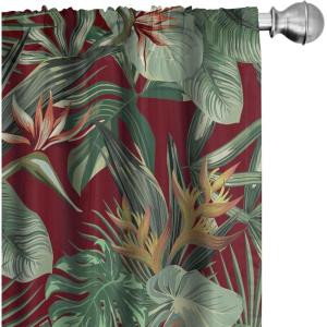 Ambesonne Garden Scene Curtains, Neutral Traditional Roses and Floral Pattern Boho Romance Print, Window Treatments 2 Panel Set for Living Room Bedroom, Pair of – 28″ x 84″, Cream White Dark Sepia(Maroon Fern Green)
