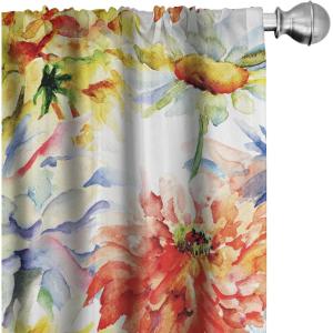 Ambesonne Garden Scene Curtains, Neutral Traditional Roses and Floral Pattern Boho Romance Print, Window Treatments 2 Panel Set for Living Room Bedroom, Pair of – 28″ x 84″, Cream White Dark Sepia(Vermilion Mustard and Green)