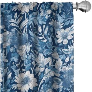 Ambesonne Garden Scene Curtains, Neutral Traditional Roses and Floral Pattern Boho Romance Print, Window Treatments 2 Panel Set for Living Room Bedroom, Pair of – 28″ x 84″, Cream White Dark Sepia(Dark Sky Blue and White)