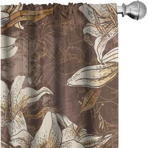 Ambesonne Garden Scene Curtains, Neutral Traditional Roses and Floral Pattern Boho Romance Print, Window Treatments 2 Panel Set for Living Room Bedroom, Pair of – 28″ x 84″, Cream White Dark Sepia(Dark Rosewood and Champagne)