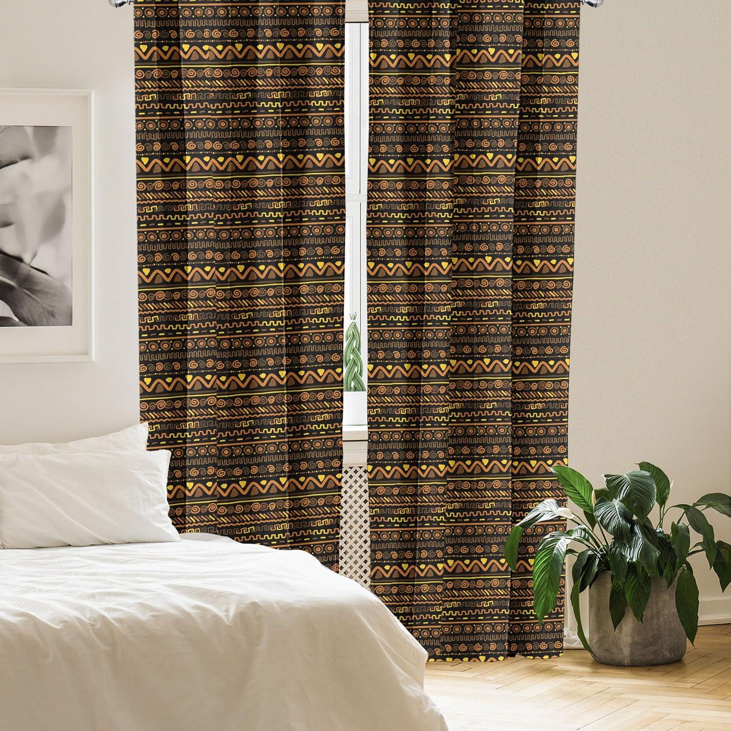 imageAmbesonne African Curtains Chevron Zigzag Circles and Spirals Timeless Vintage Art Design Oriental Doodle Window Treatments 2 Panel Set for Living Room Bedroom Pair of 28 x 84 Brown Yellow