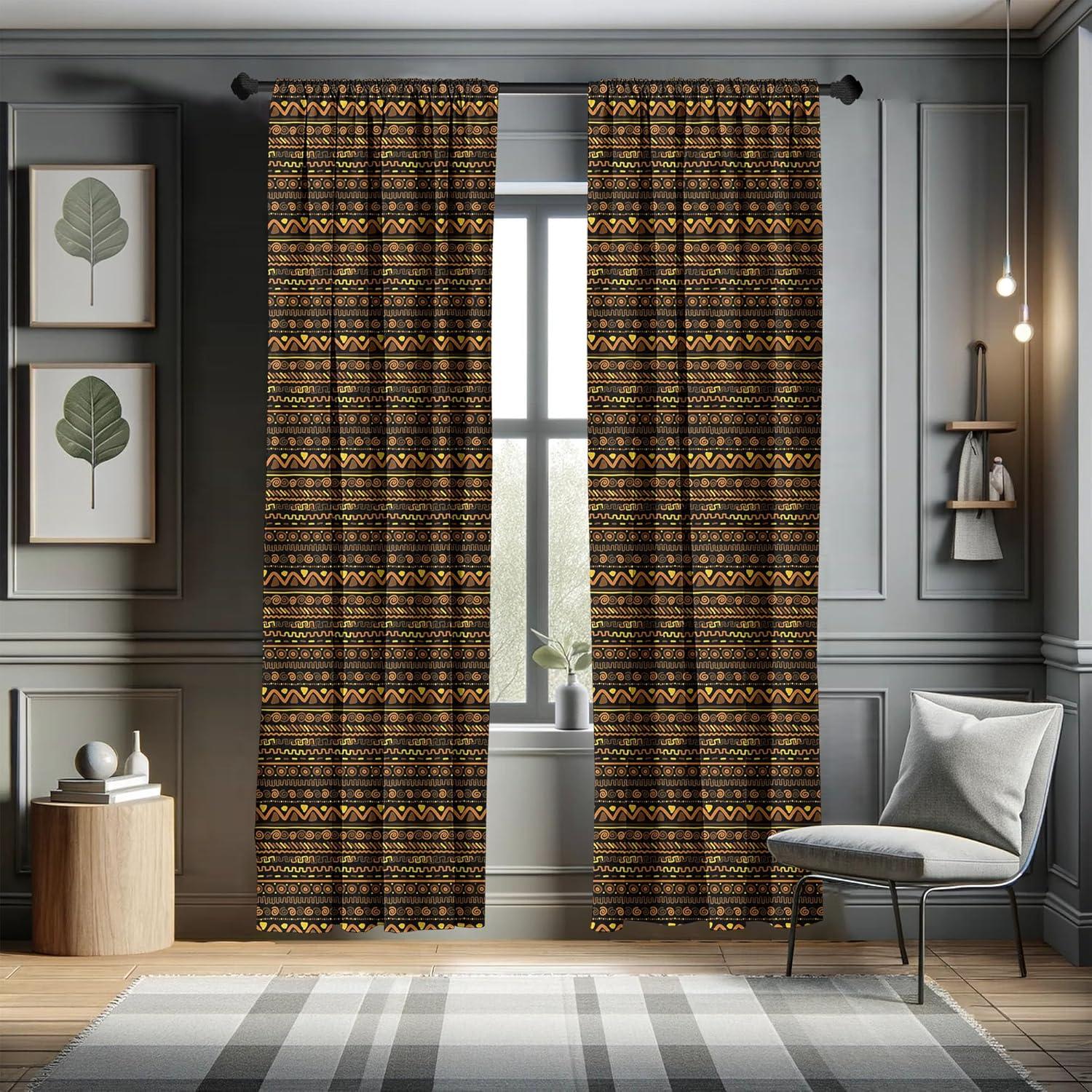 imageAmbesonne African Curtains Chevron Zigzag Circles and Spirals Timeless Vintage Art Design Oriental Doodle Window Treatments 2 Panel Set for Living Room Bedroom Pair of 28 x 84 Brown Yellow