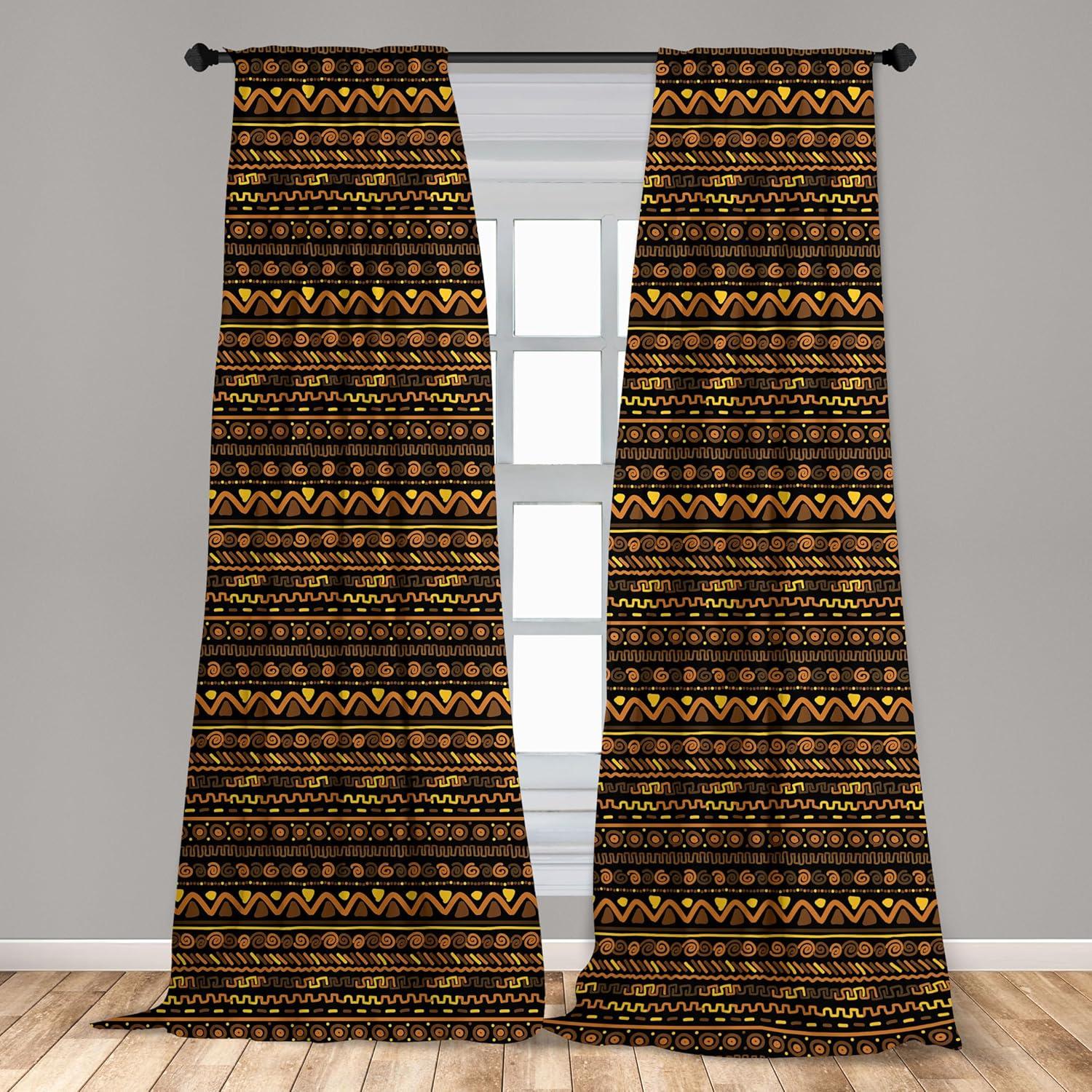 imageAmbesonne African Curtains Chevron Zigzag Circles and Spirals Timeless Vintage Art Design Oriental Doodle Window Treatments 2 Panel Set for Living Room Bedroom Pair of 28 x 84 Brown Yellow