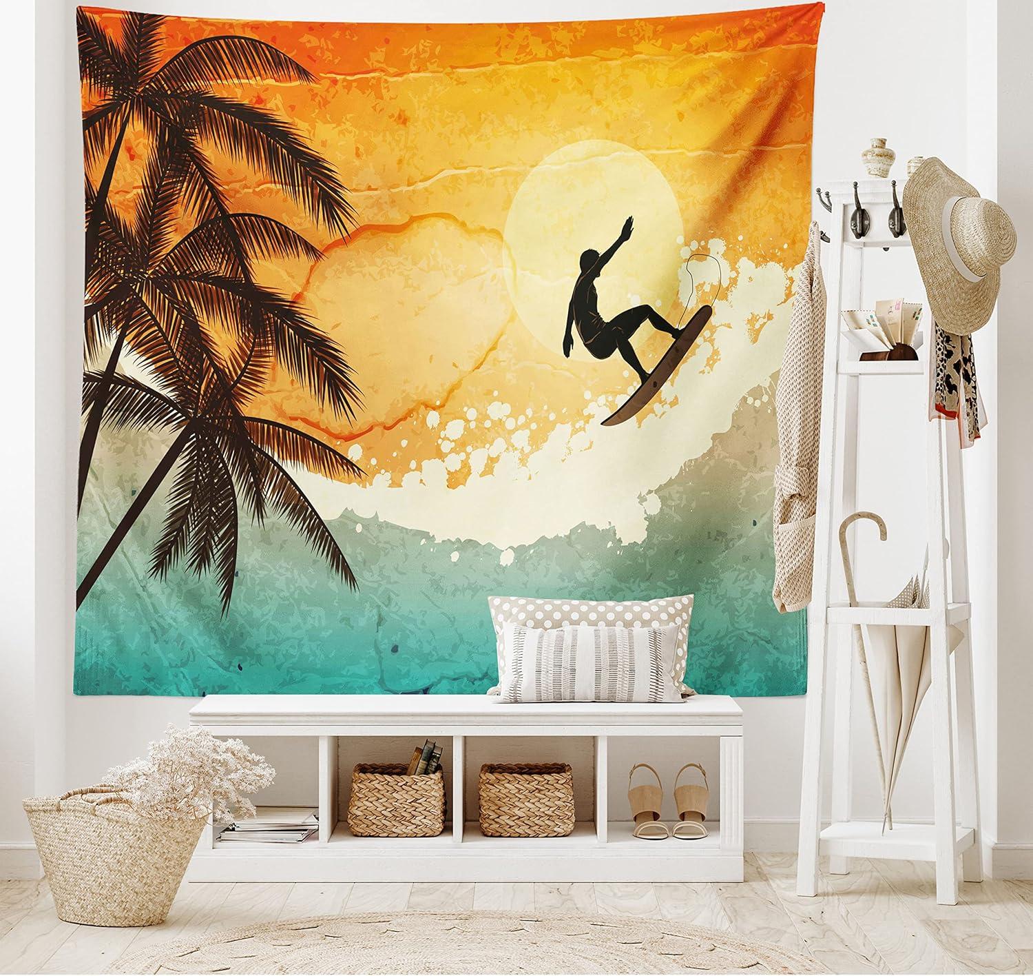 imageAmbesonne Antique Tapestry Old World Map Texture Nostalgic Plan Atlas Trace of Life Wide Wall Hanging for Bedroom Living Room Dorm 60 X 40 Khaki BeigeOrange Turquoise Black