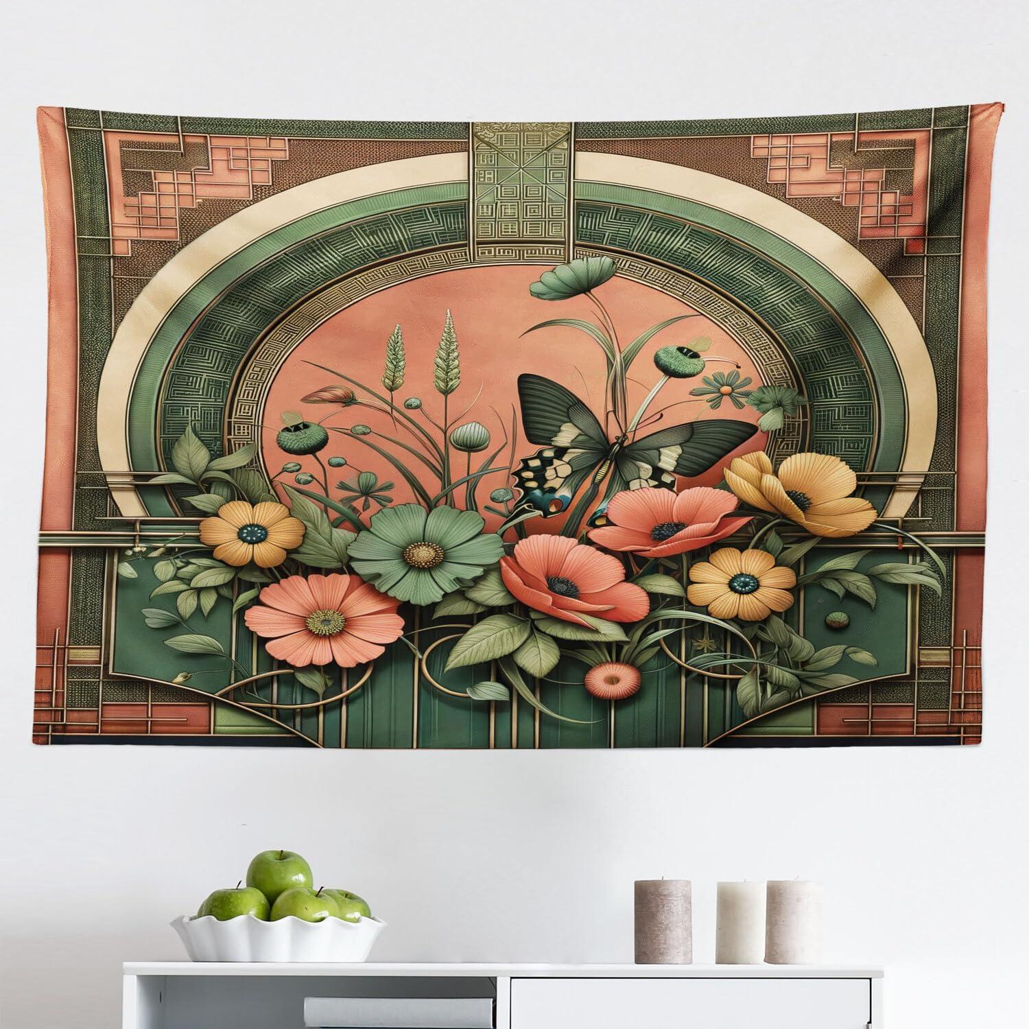 imageAmbesonne Antique Tapestry Old World Map Texture Nostalgic Plan Atlas Trace of Life Wide Wall Hanging for Bedroom Living Room Dorm 60 X 40 Khaki BeigeDark Salmon Laurel Green